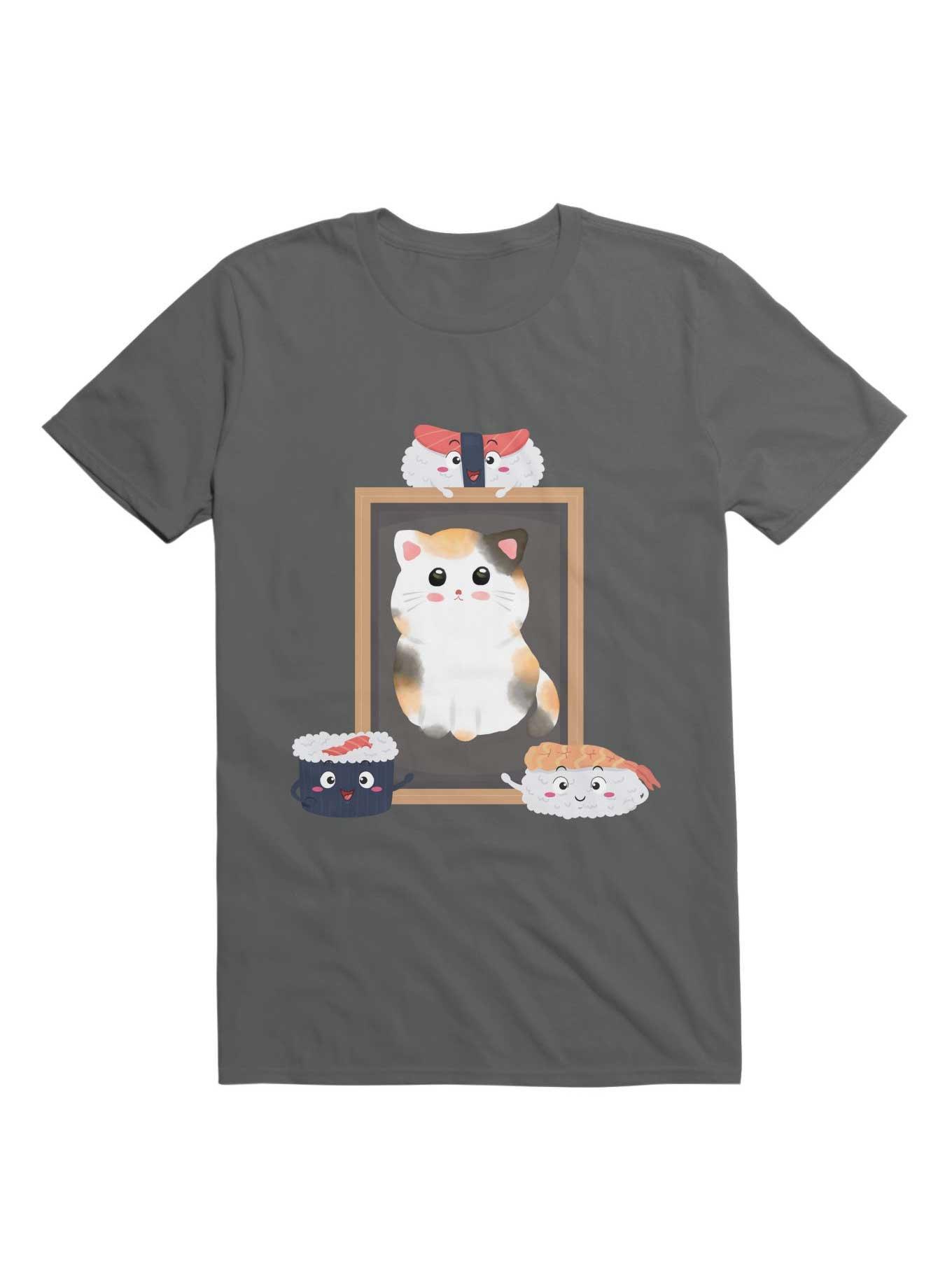 Kawaii Funny Sushi Loves Cute Cat Kawaii T-Shirt, CHARCOAL, hi-res