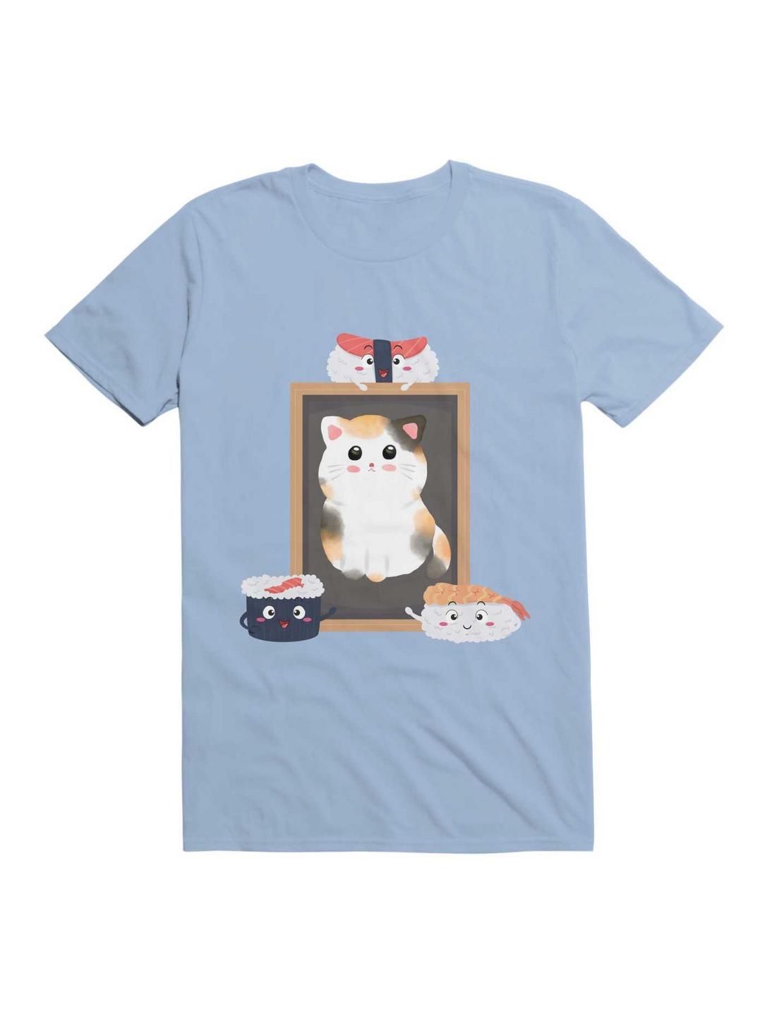 Kawaii Funny Sushi Loves Cute Cat Kawaii T-Shirt, LIGHT BLUE, hi-res