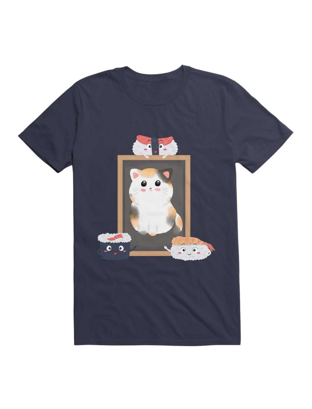 Kawaii Funny Sushi Loves Cute Cat Kawaii T-Shirt, NAVY, hi-res