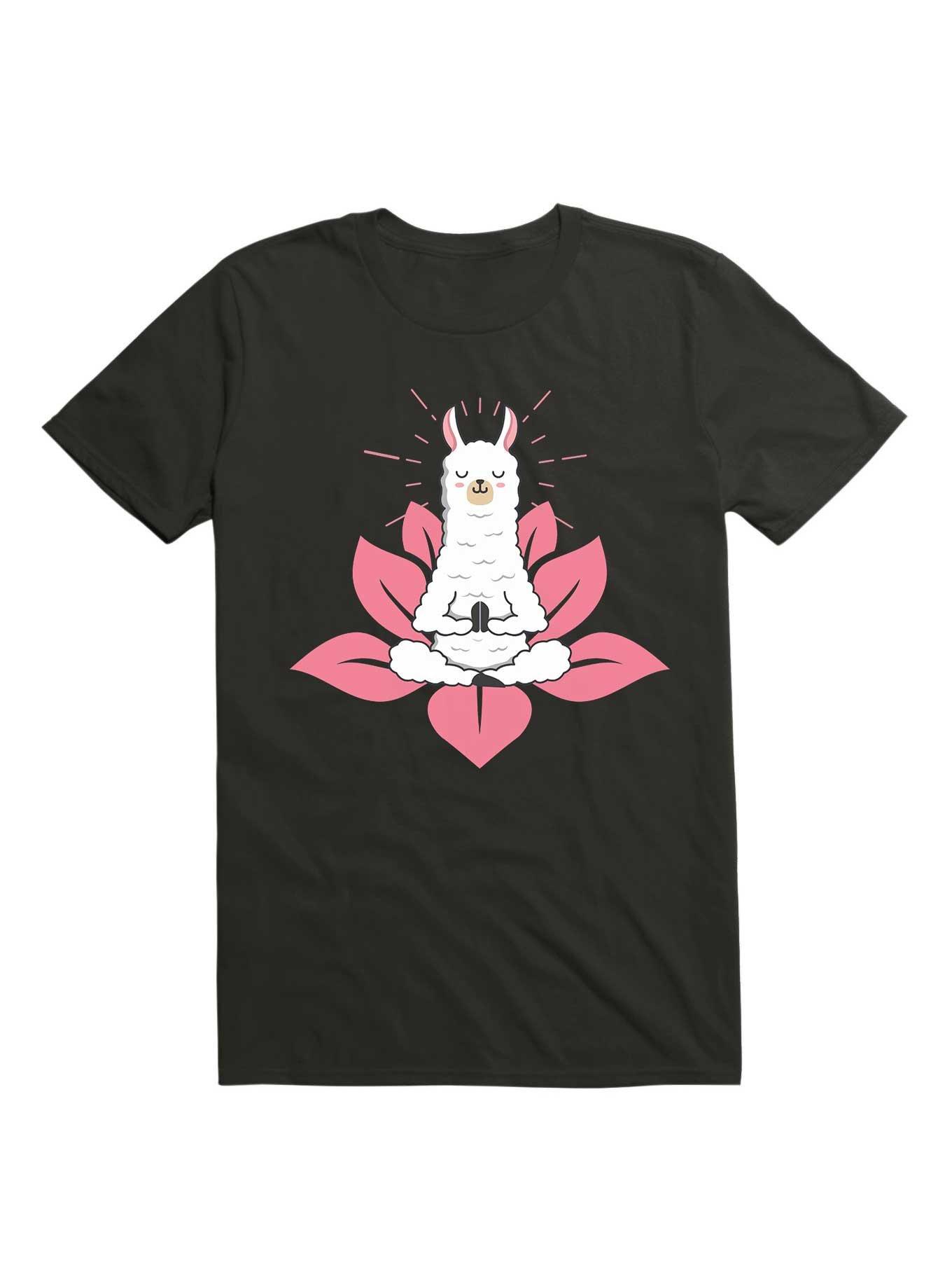 Kawaii Cute Llama Doing Yoga Llamaste Namaste Funny Meditation T-Shirt, BLACK, hi-res