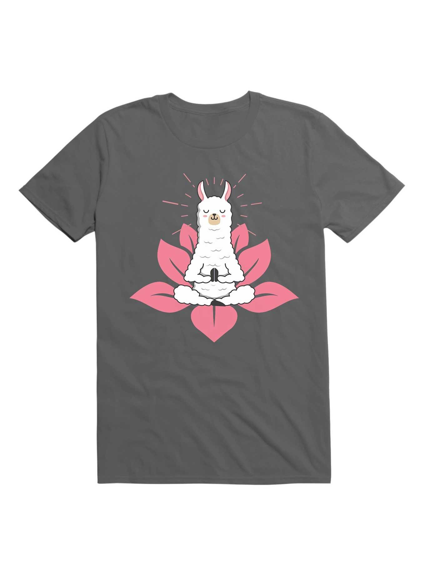 Kawaii Cute Llama Doing Yoga Llamaste Namaste Funny Meditation T-Shirt, CHARCOAL, hi-res
