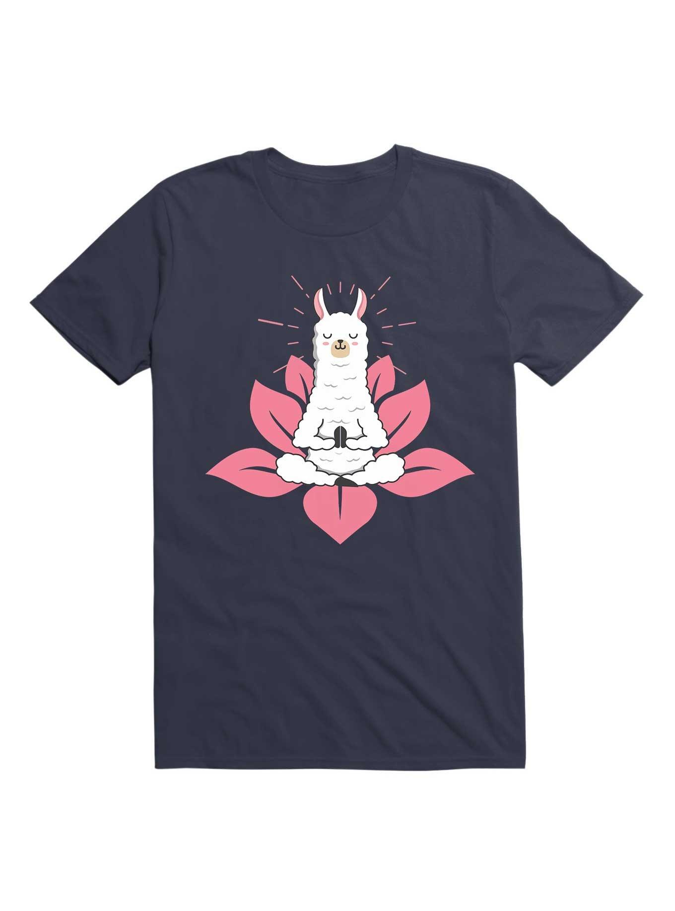 Kawaii Cute Llama Doing Yoga Llamaste Namaste Funny Meditation T-Shirt, NAVY, hi-res