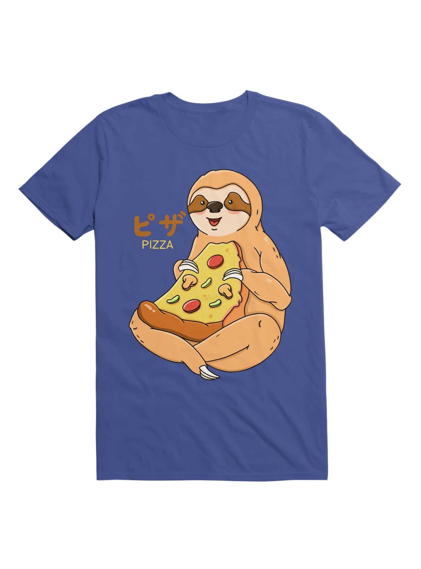 Kawaii Sloth Pizza T-Shirt, ROYAL, hi-res