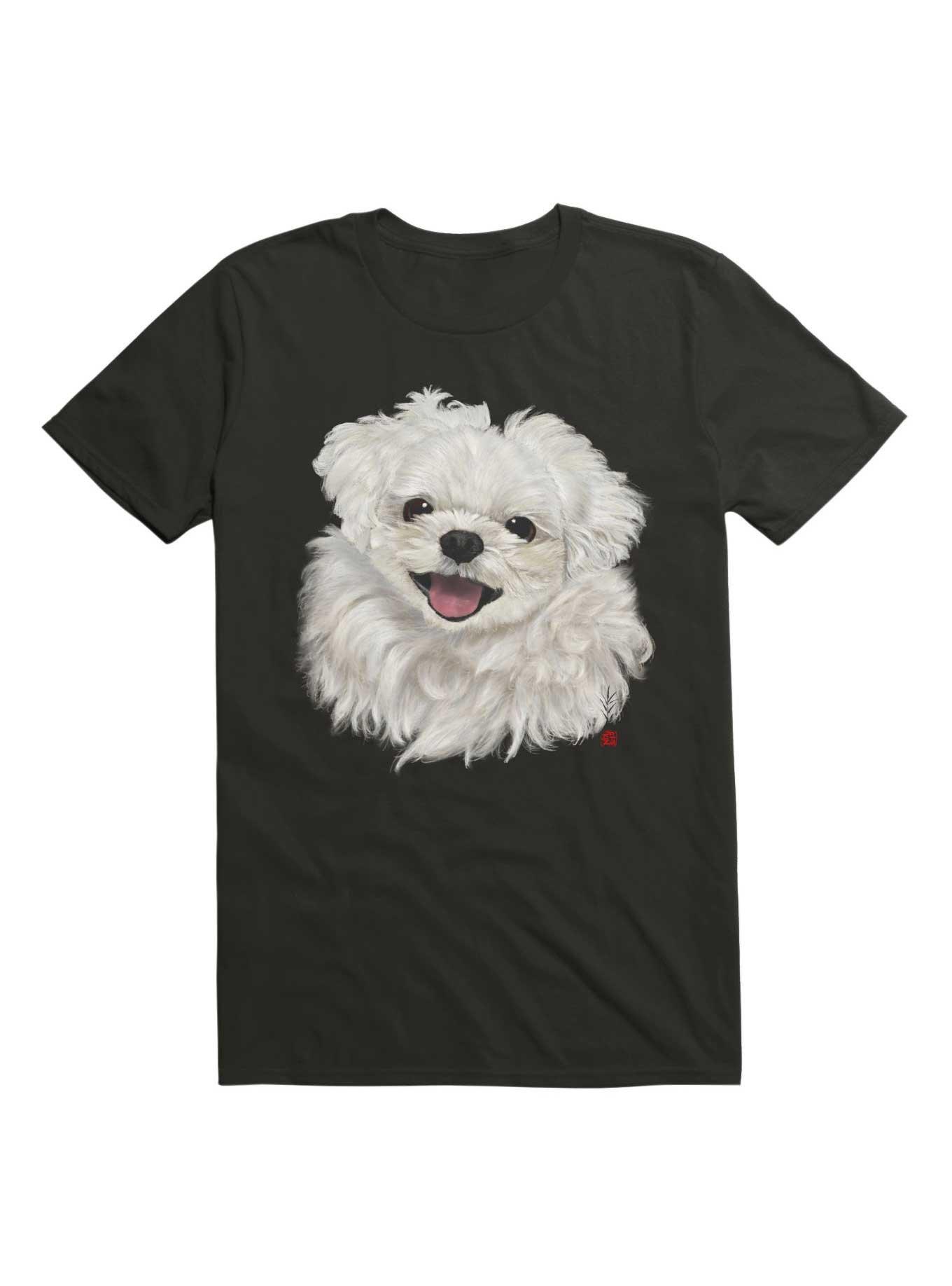 Kawaii Smiling Maltese T-Shirt, BLACK, hi-res