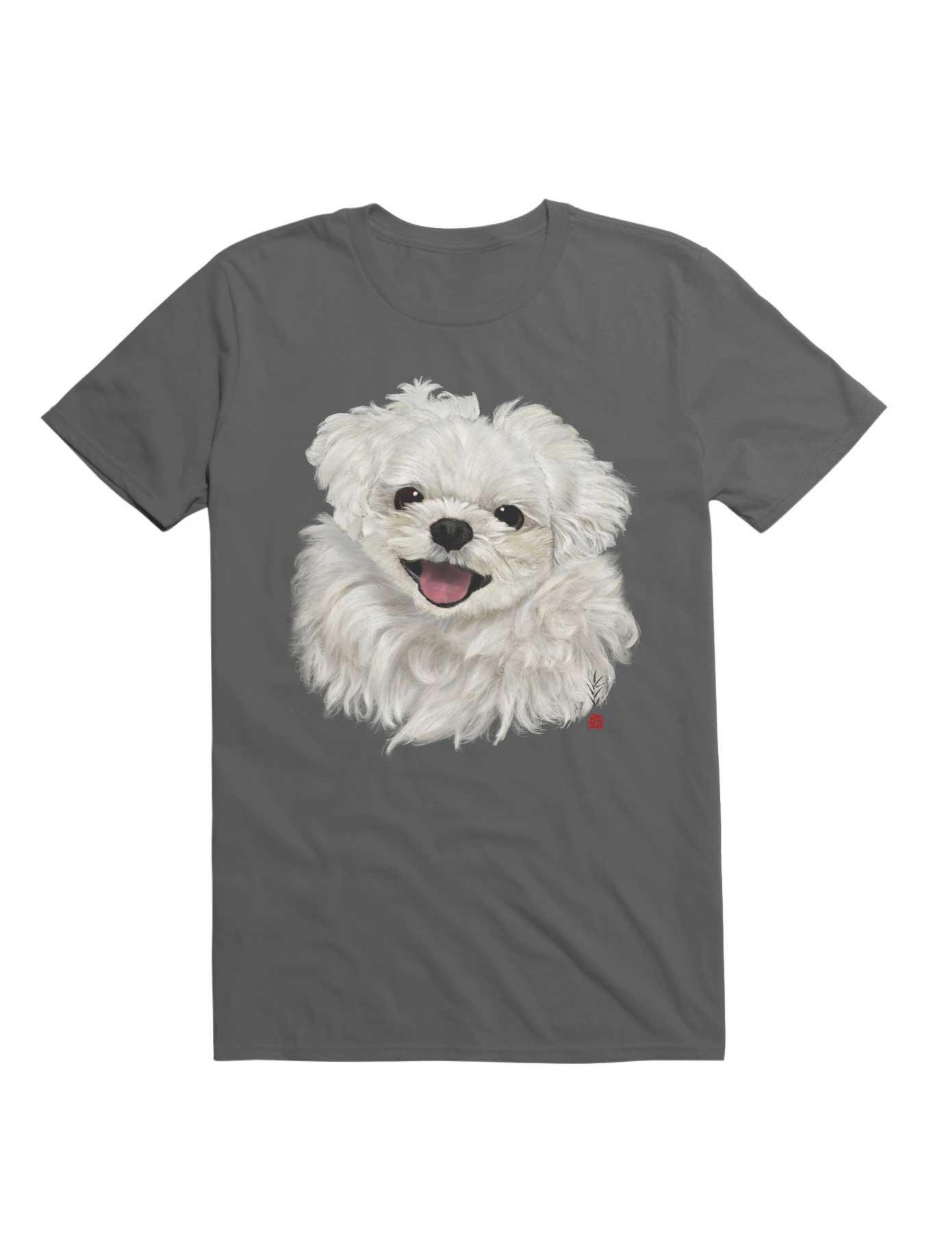 Kawaii Smiling Maltese T-Shirt, CHARCOAL, hi-res