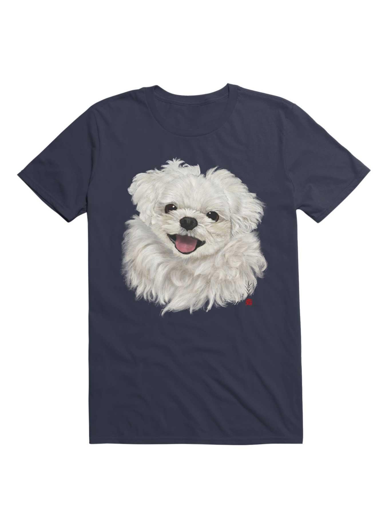 Kawaii Smiling Maltese T-Shirt, NAVY, hi-res
