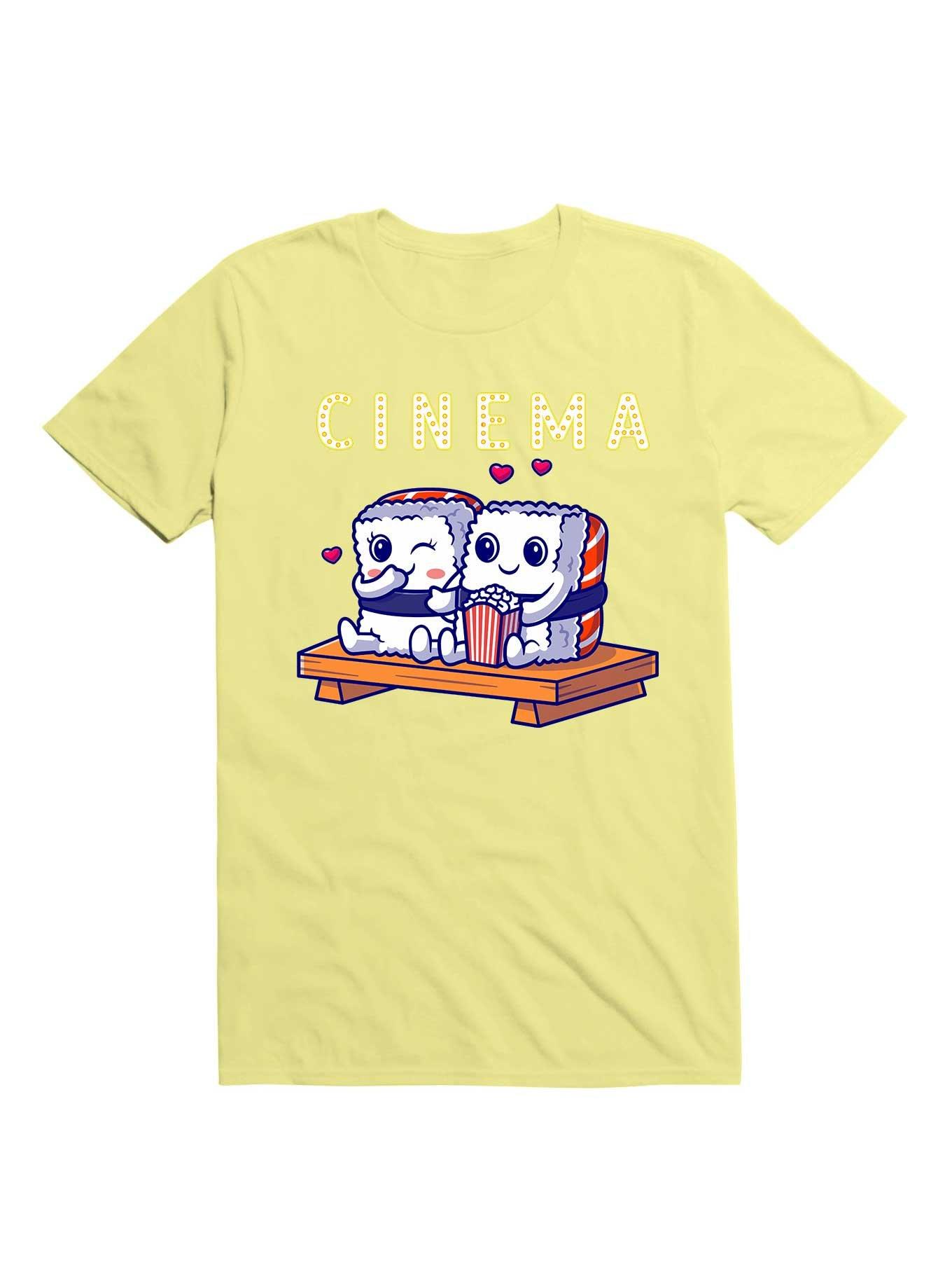 Kawaii Funny Cute Sushi Couple Watching Home Cinema T-Shirt, CORN SILK, hi-res