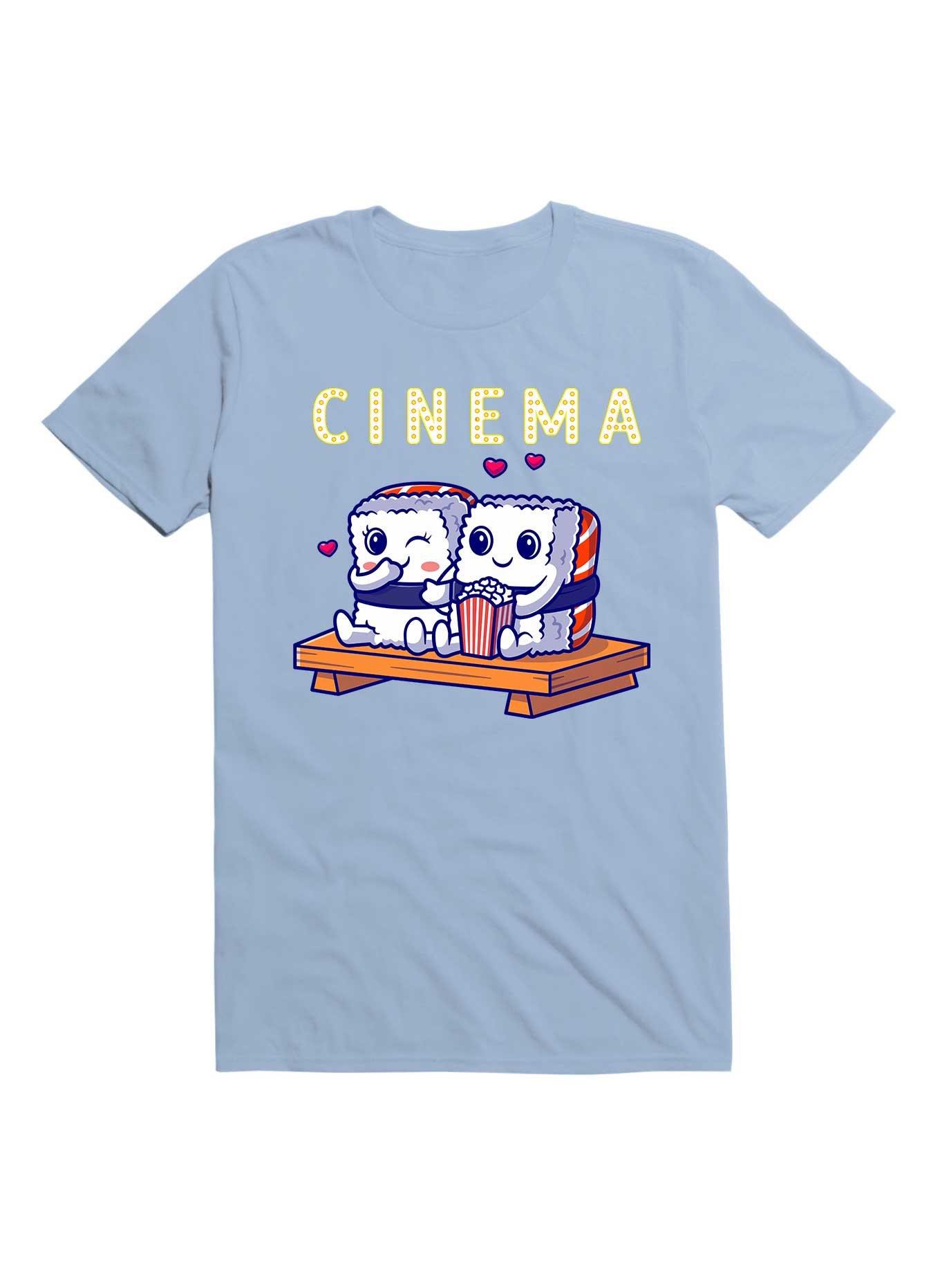 Kawaii Funny Cute Sushi Couple Watching Home Cinema T-Shirt, LIGHT BLUE, hi-res