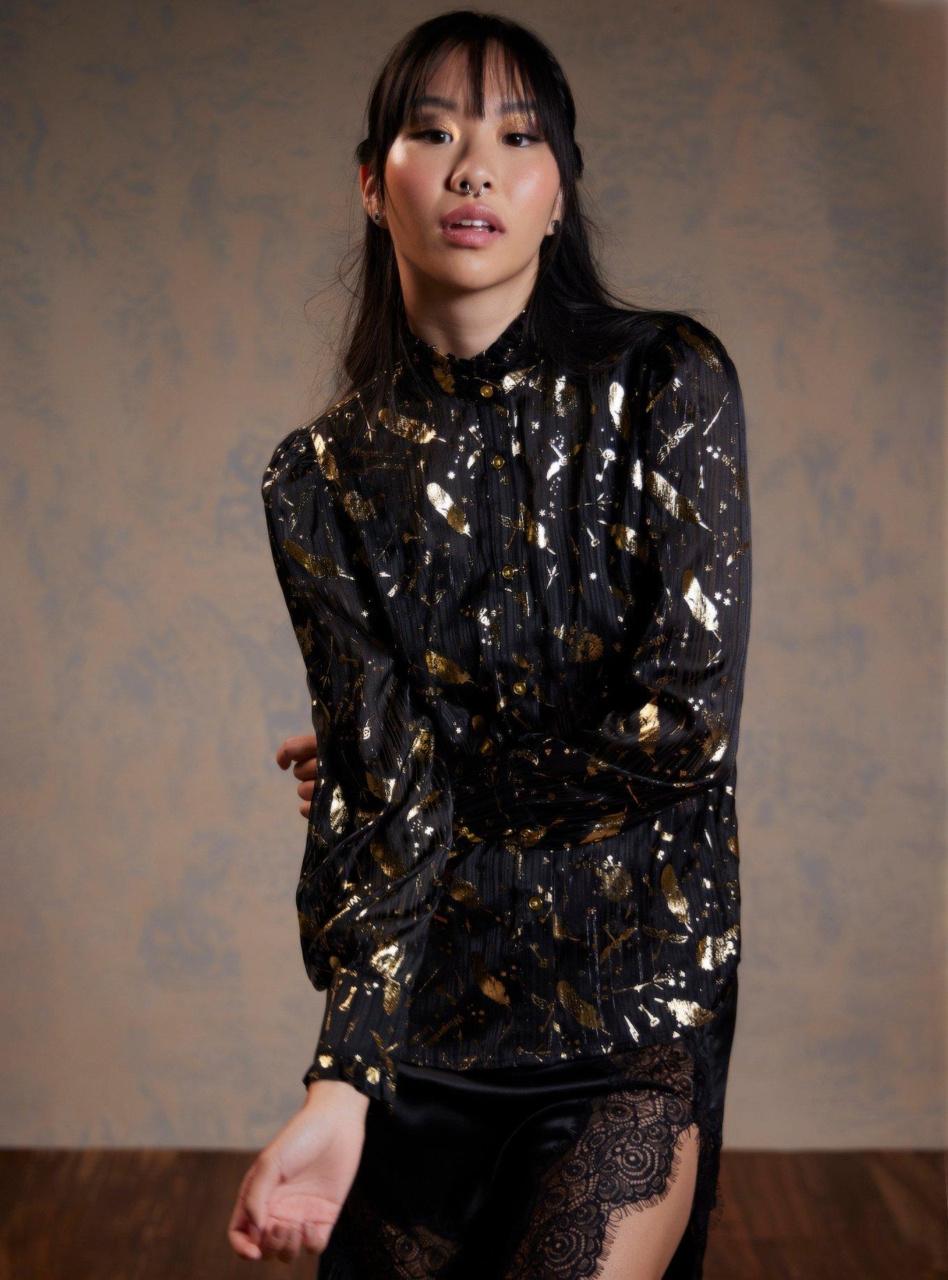 Harry Potter Spell Icons Long-Sleeve Woven Button-Up, MULTI, hi-res
