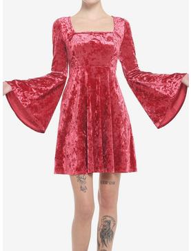 Red Crushed Velvet Bell Sleeve Mini Dress, , hi-res