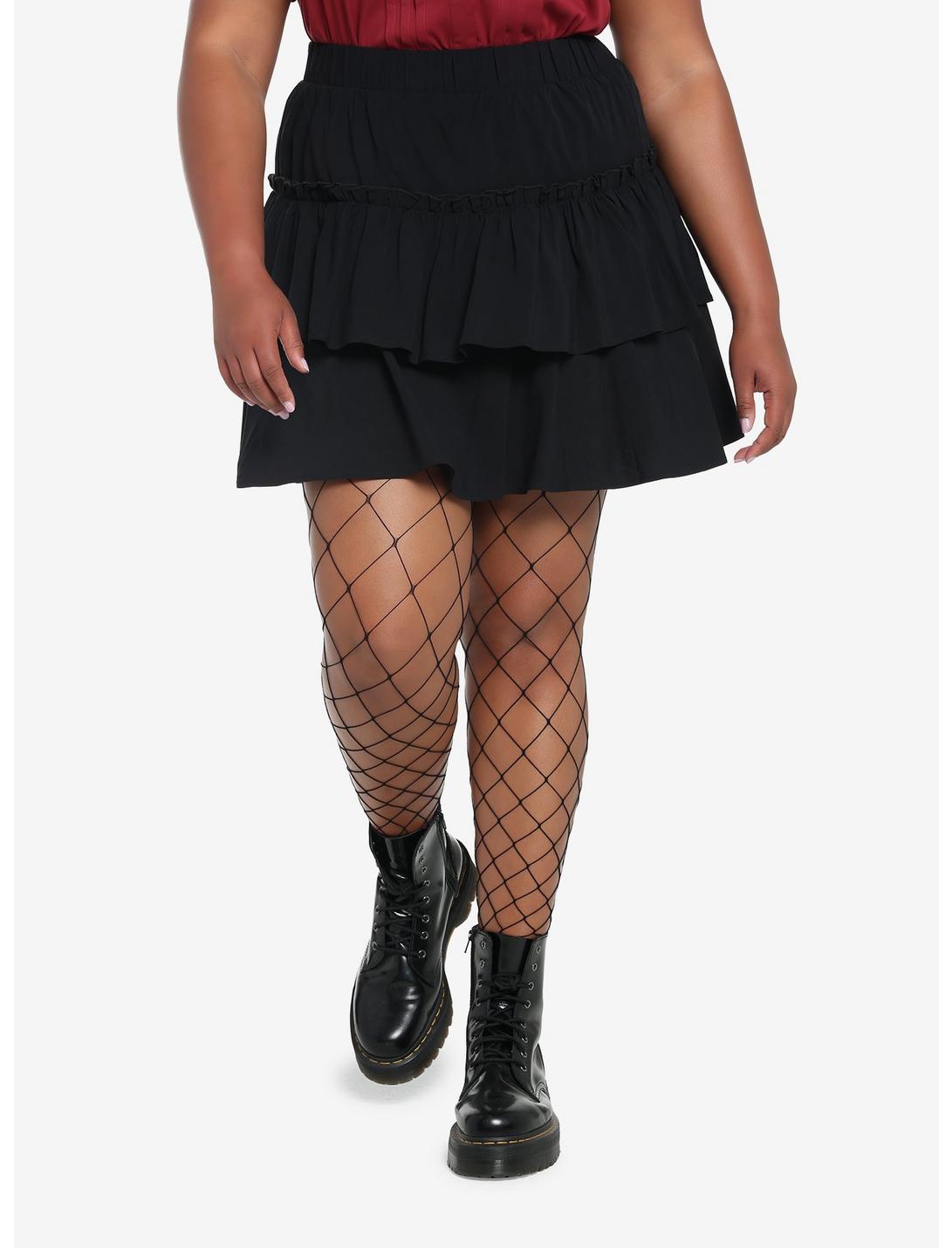 Black Ruffles Tiered Mini Skirt Plus Size, MULTI, hi-res