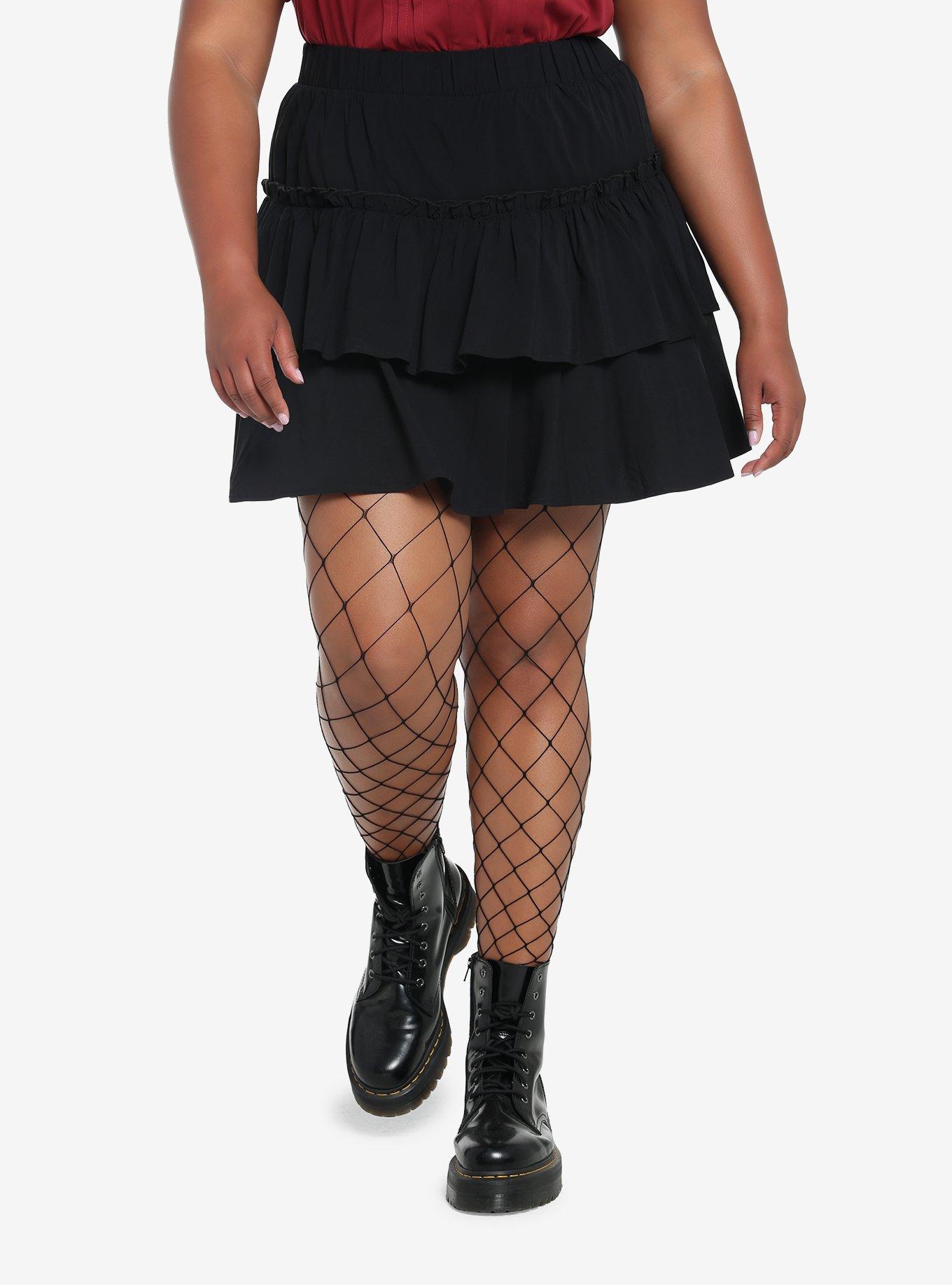 Black Ruffles Tiered Mini Skirt Plus Size, MULTI, hi-res