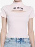 Sweet Society Butterfly Embroidery Cutout Turtleneck Girls Top, PINK, hi-res