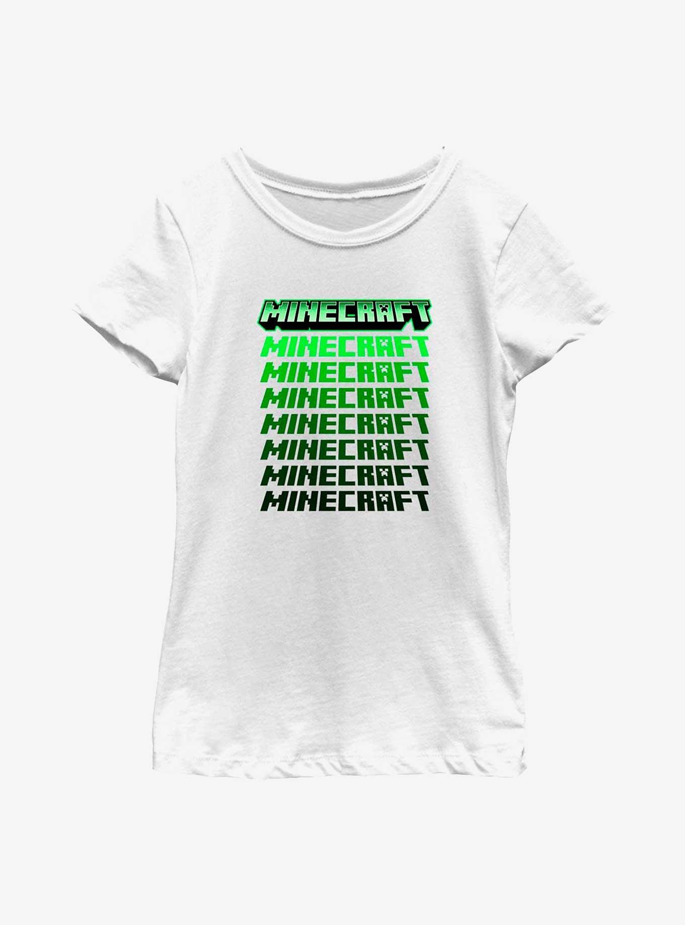 Minecraft Chrome Stacked Logo Youth Girls T-Shirt, WHITE, hi-res