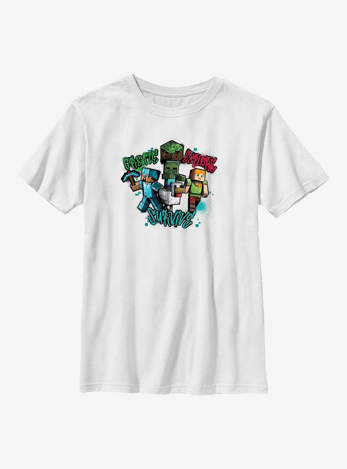 Minecraft Create Survive Youth T-Shirt, WHITE, hi-res