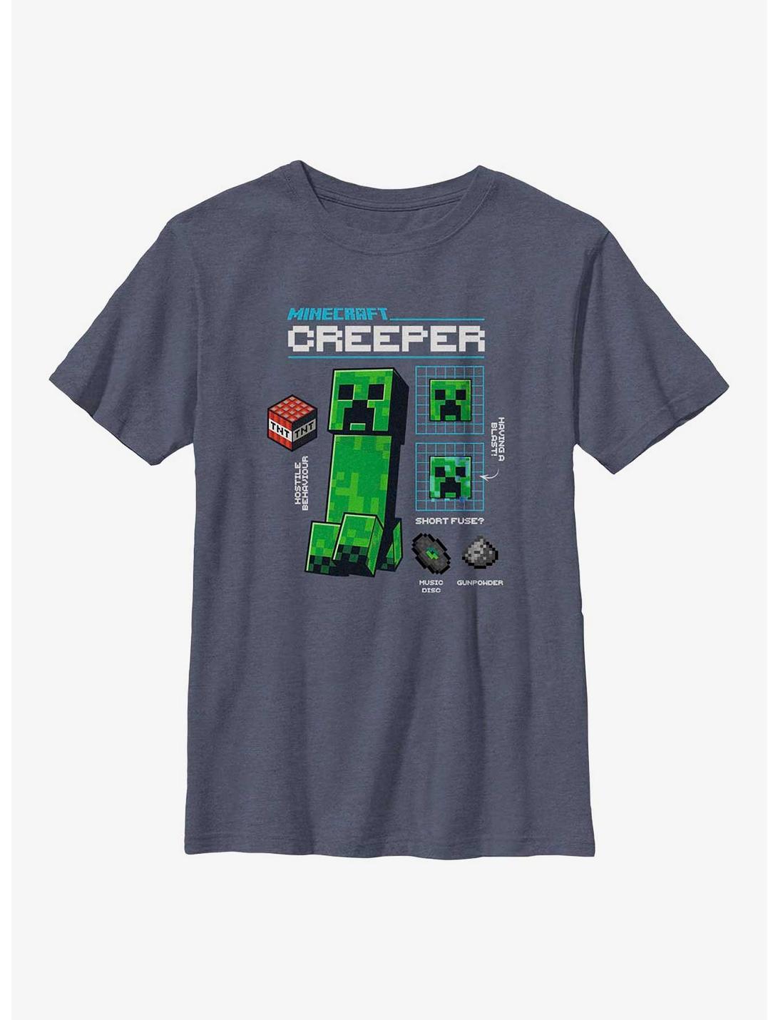 Minecraft Creeper Graph Youth T-Shirt, NAVY HTR, hi-res