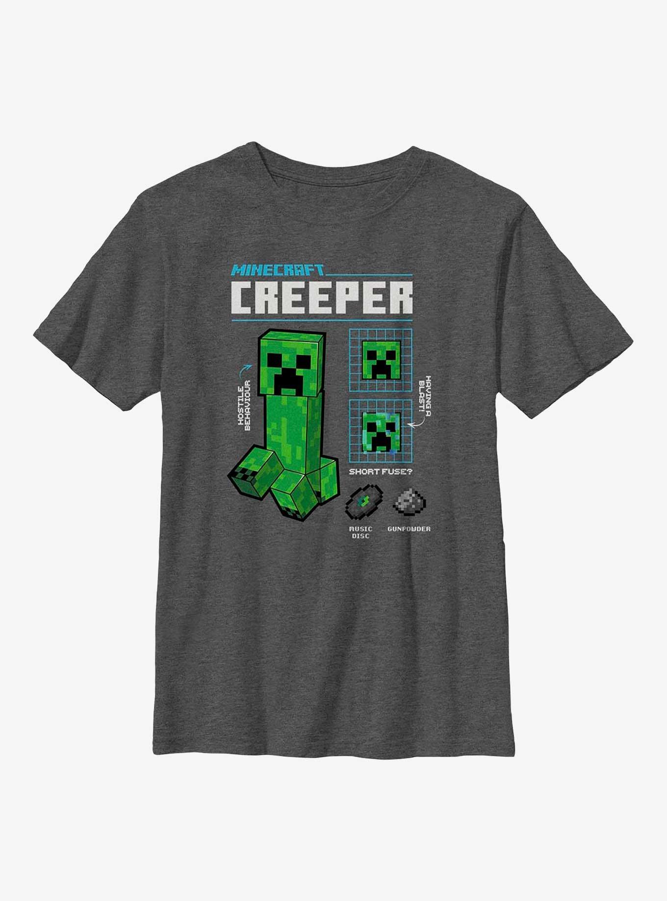 Minecraft Creeper Graph Mode Youth T-Shirt, CHAR HTR, hi-res