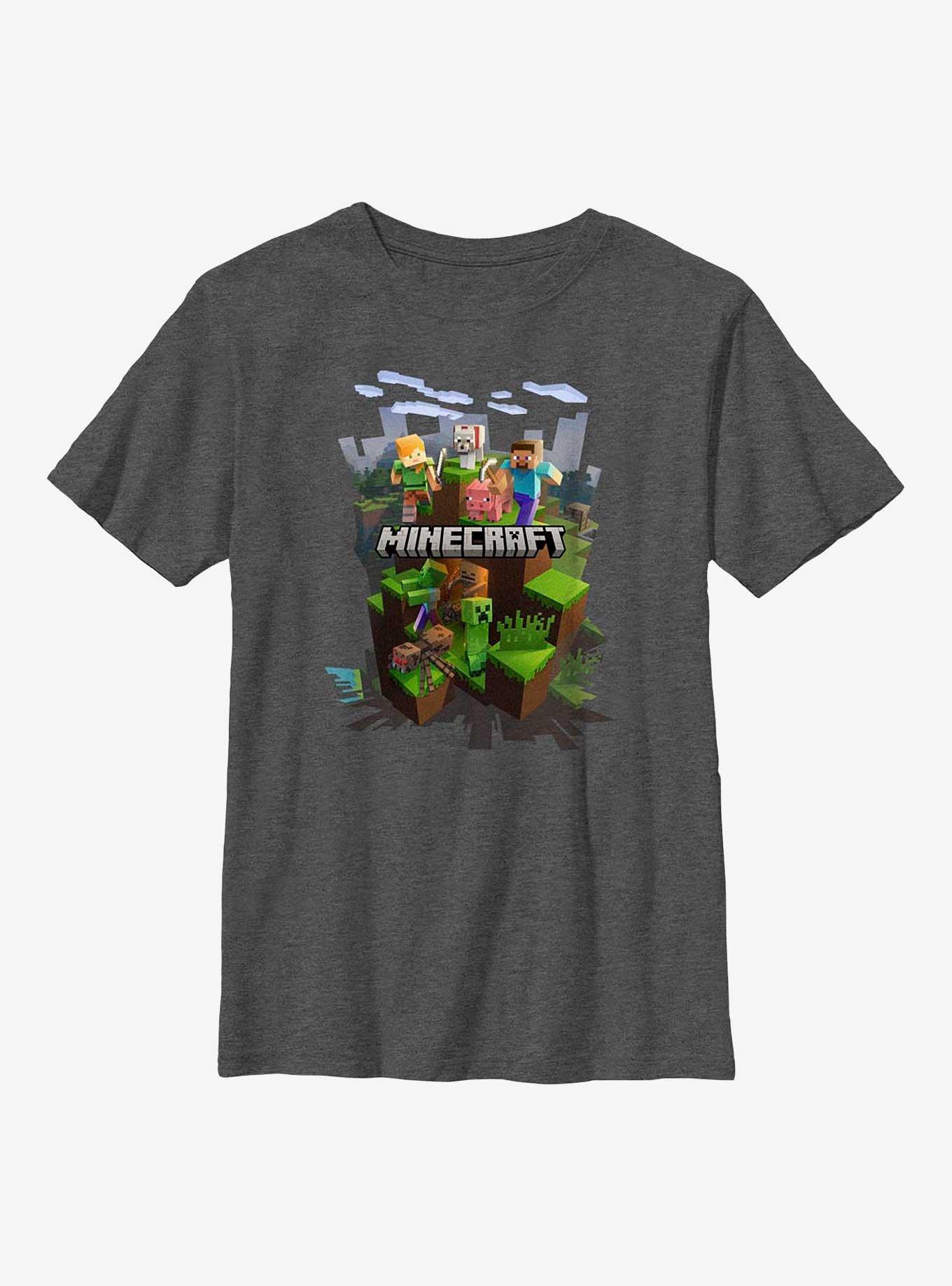 Minecraft Mine Adventure Scene Youth T-Shirt, CHAR HTR, hi-res