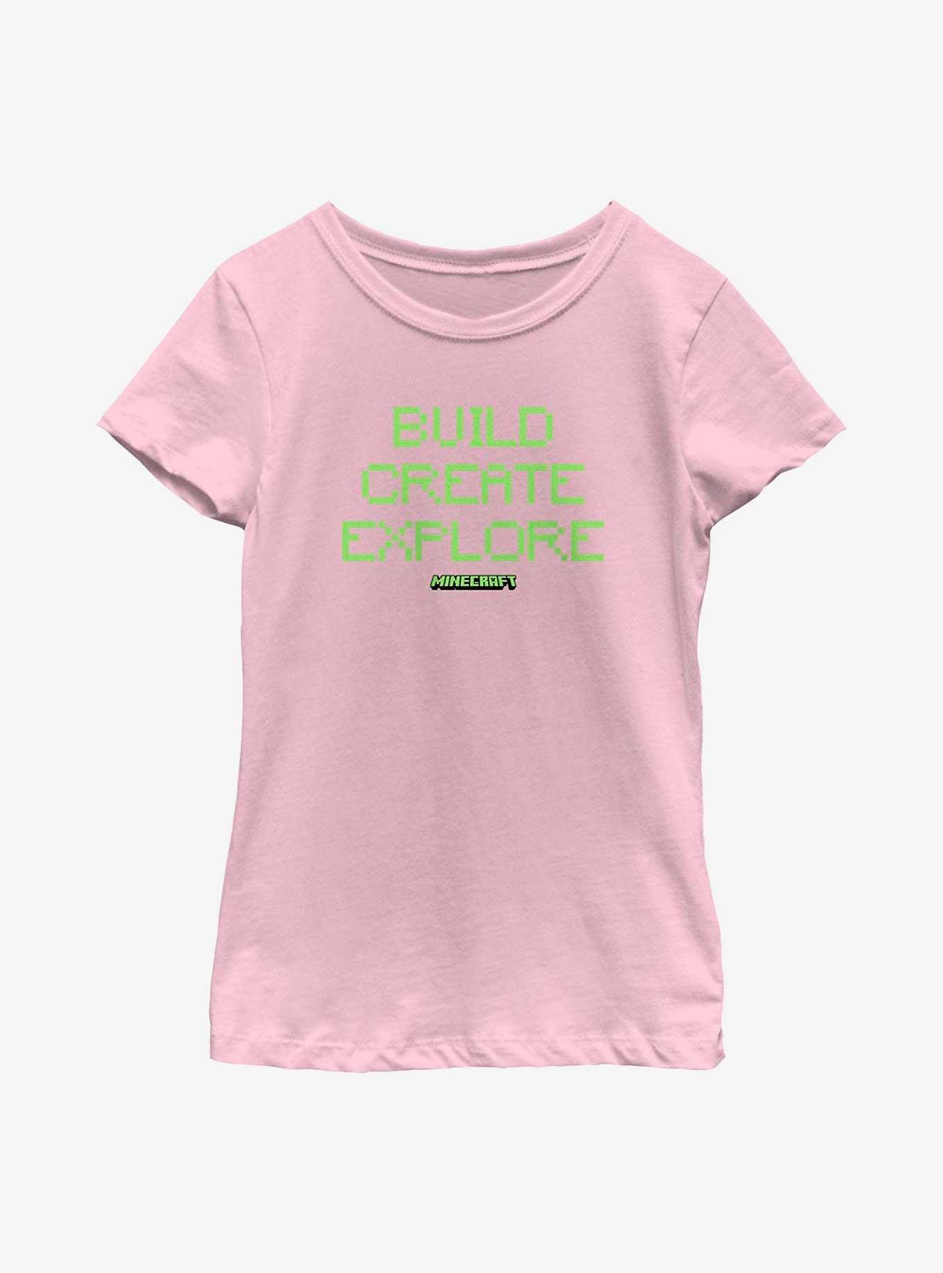 Minecraft Build Create Explore Youth Girls T-Shirt, PINK, hi-res