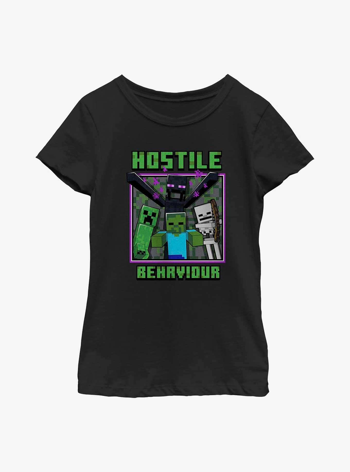 Minecraft Hostile Behavior Youth Girls T-Shirt, BLACK, hi-res