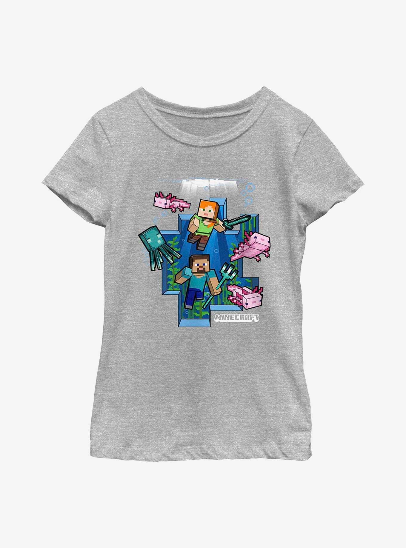 Minecraft Under Water Youth Girls T-Shirt, ATH HTR, hi-res