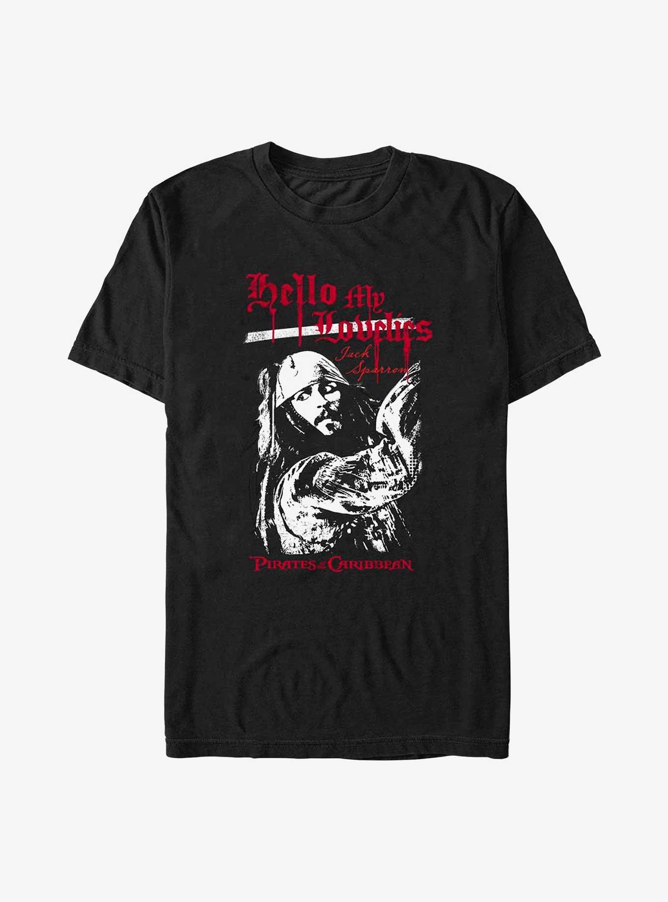 Disney Pirates Of The Caribbean Hello My Lovelys Jack Sparrow T-Shirt, BLACK, hi-res