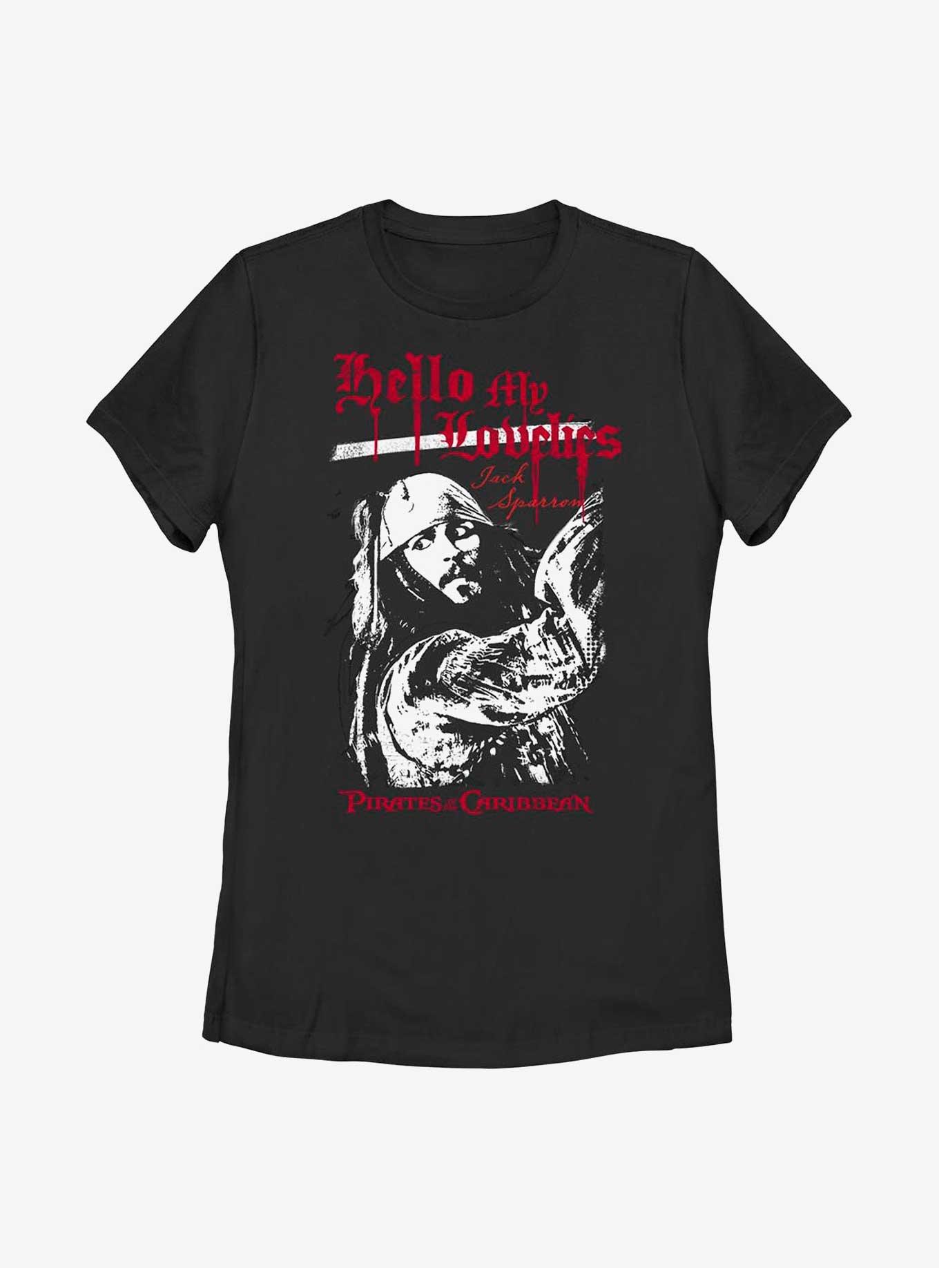 Disney Pirates Of The Caribbean Hello My Lovelys Jack Sparrow Womens T-Shirt, BLACK, hi-res