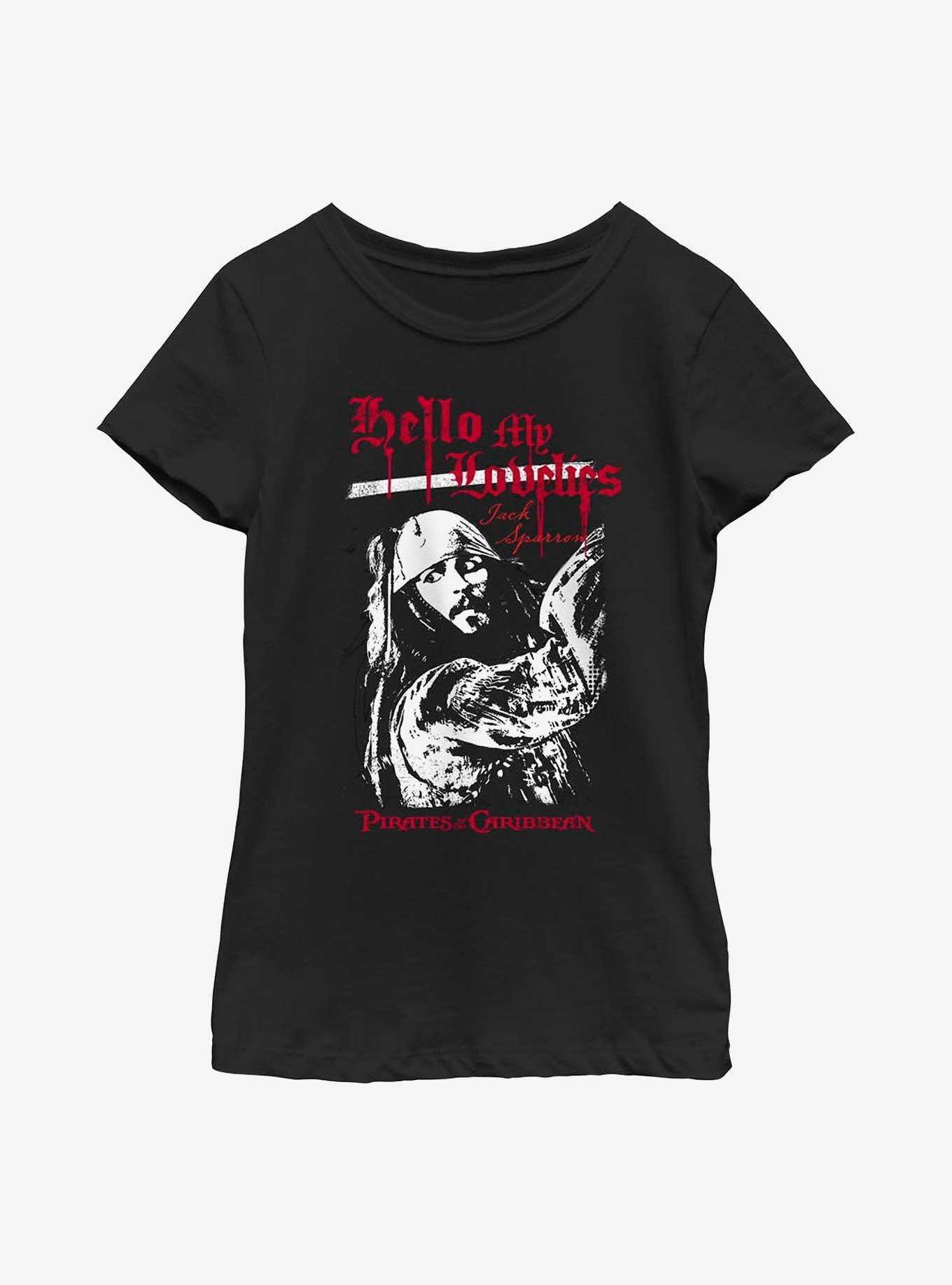 Disney Pirates Of The Caribbean Hello My Lovelys Jack Sparrow Youth Girls T-Shirt, BLACK, hi-res