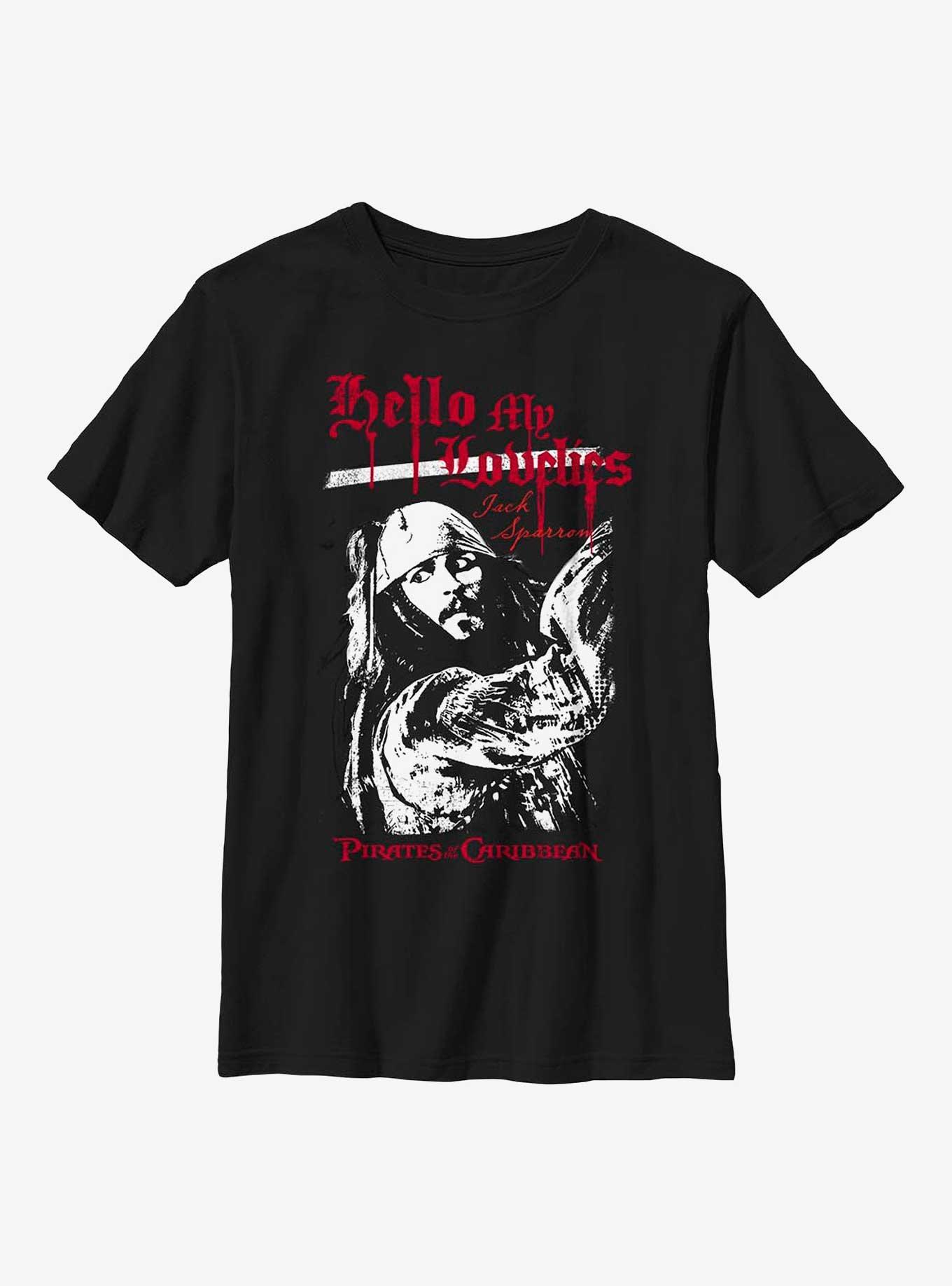 Disney Pirates Of The Caribbean Hello My Lovelys Jack Sparrow Youth T-Shirt, BLACK, hi-res