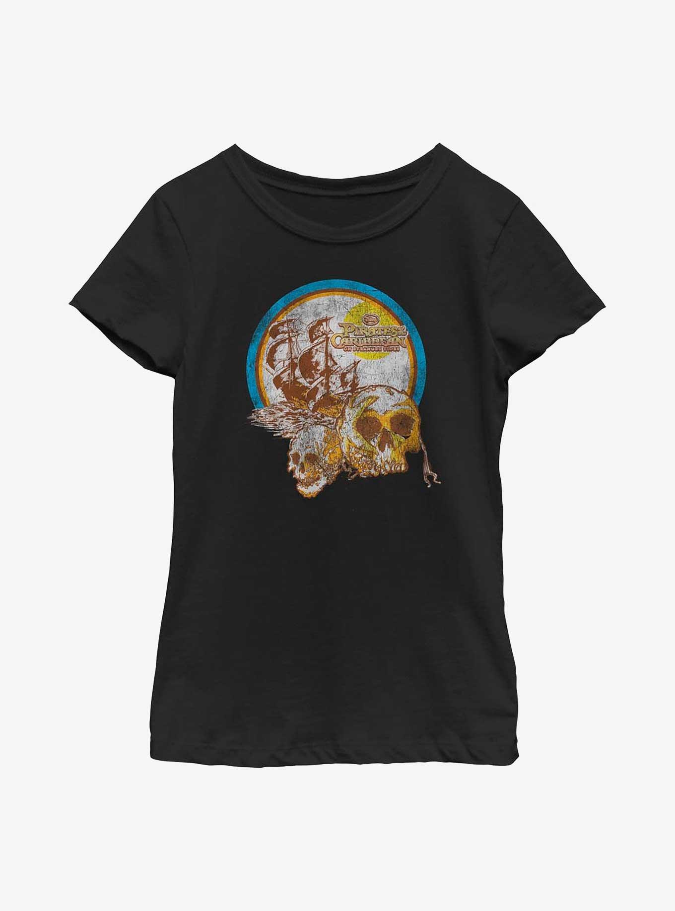Disney Pirates Of The Caribbean: On Stranger Tides distressed skulls Youth Girls T-Shirt, BLACK, hi-res