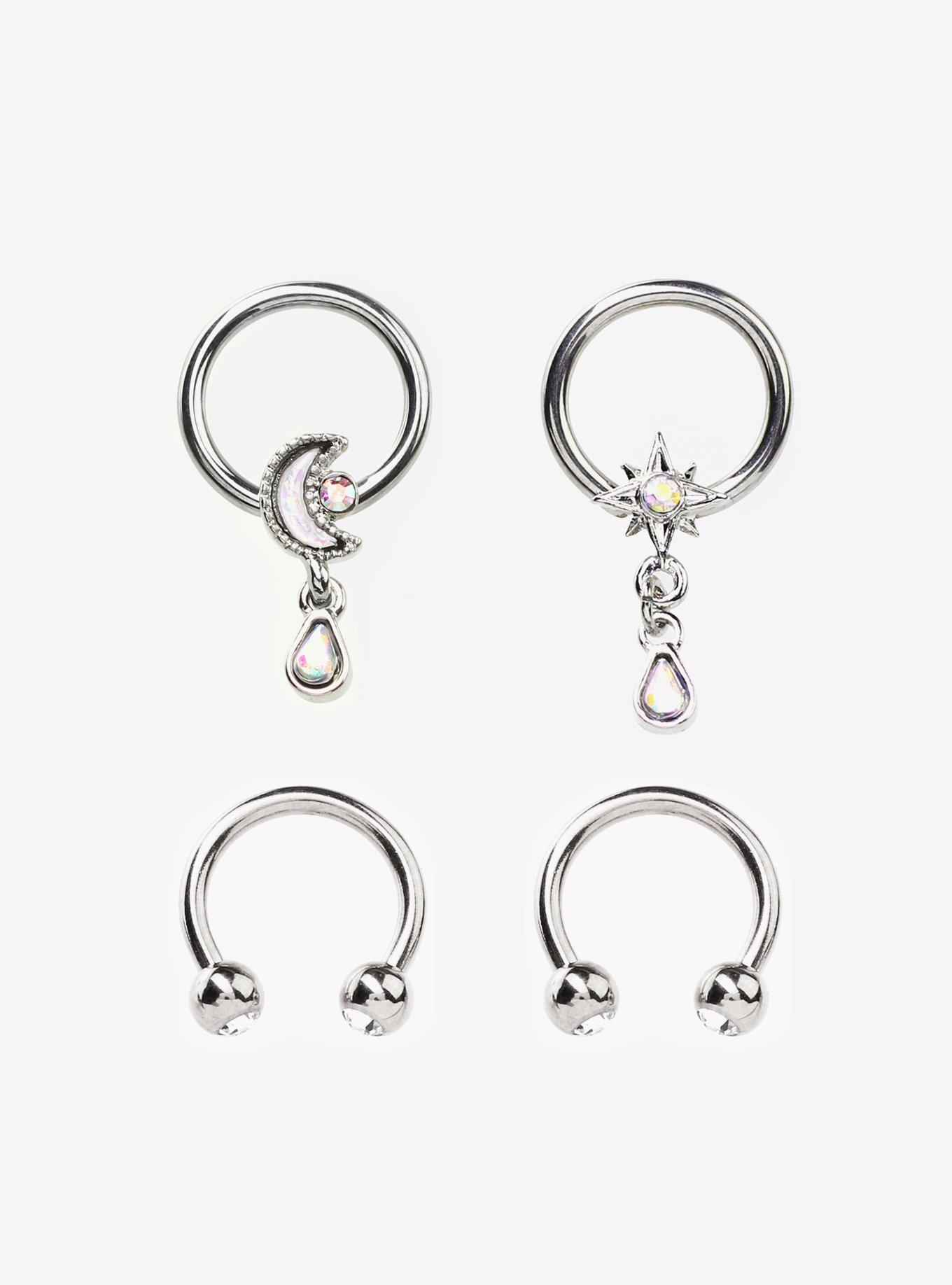 Steel Celestial Circular Barbell & Captive Hoop 4 Pack, SILVER, hi-res