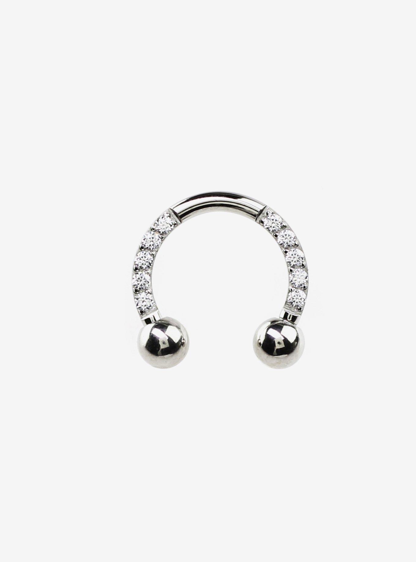 Steel Silver Textured Circular Barbell, SILVER, hi-res