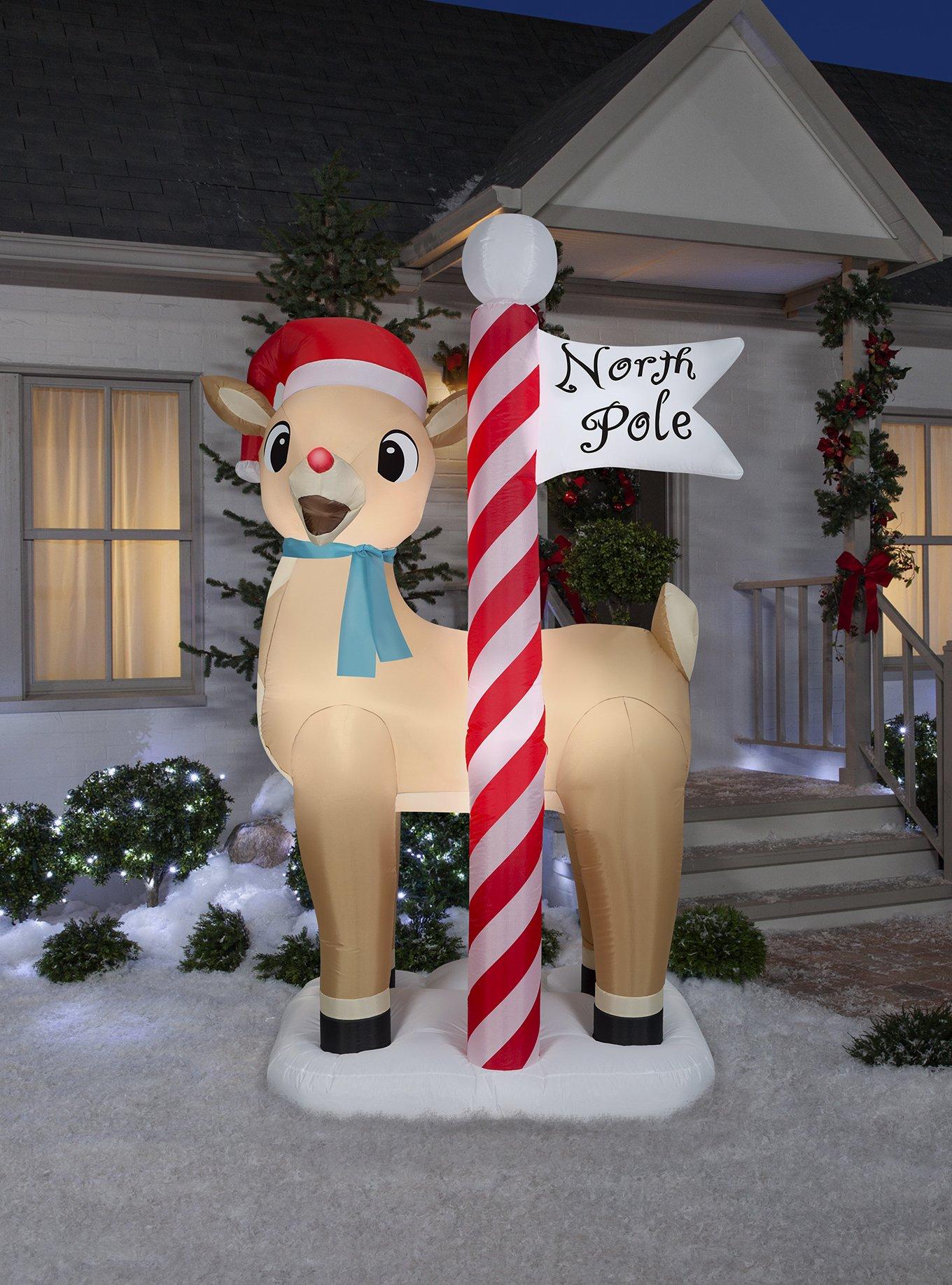 Rudolph The Red-Nosed Reindeer With North Pole Sign Airblown, , hi-res