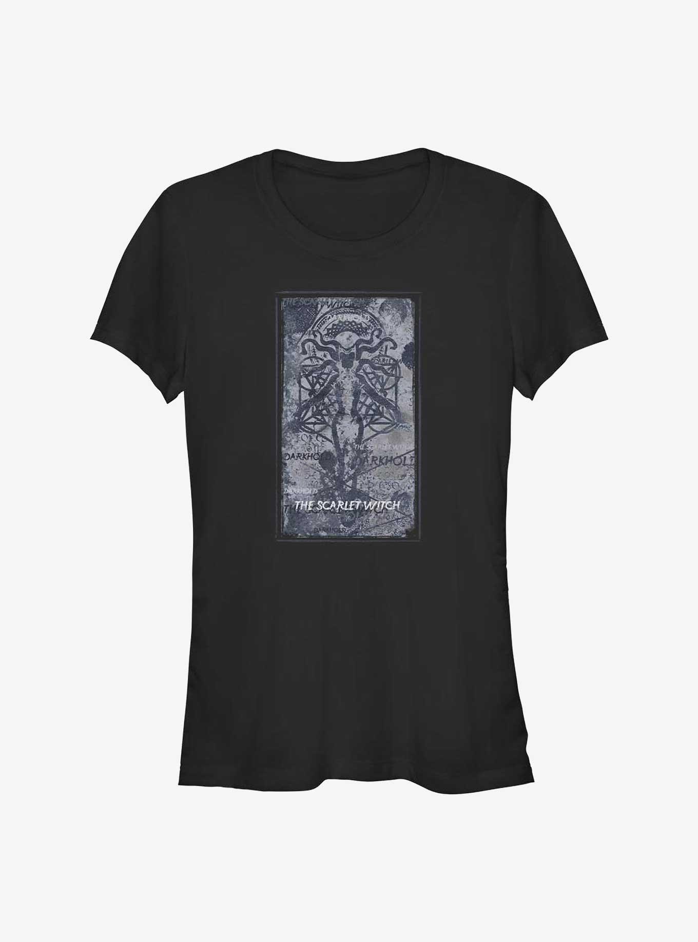 Marvel Doctor Strange In The Multiverse Of Madness Scarlet Witch Darkhold Badge Girl's T-Shirt, BLACK, hi-res