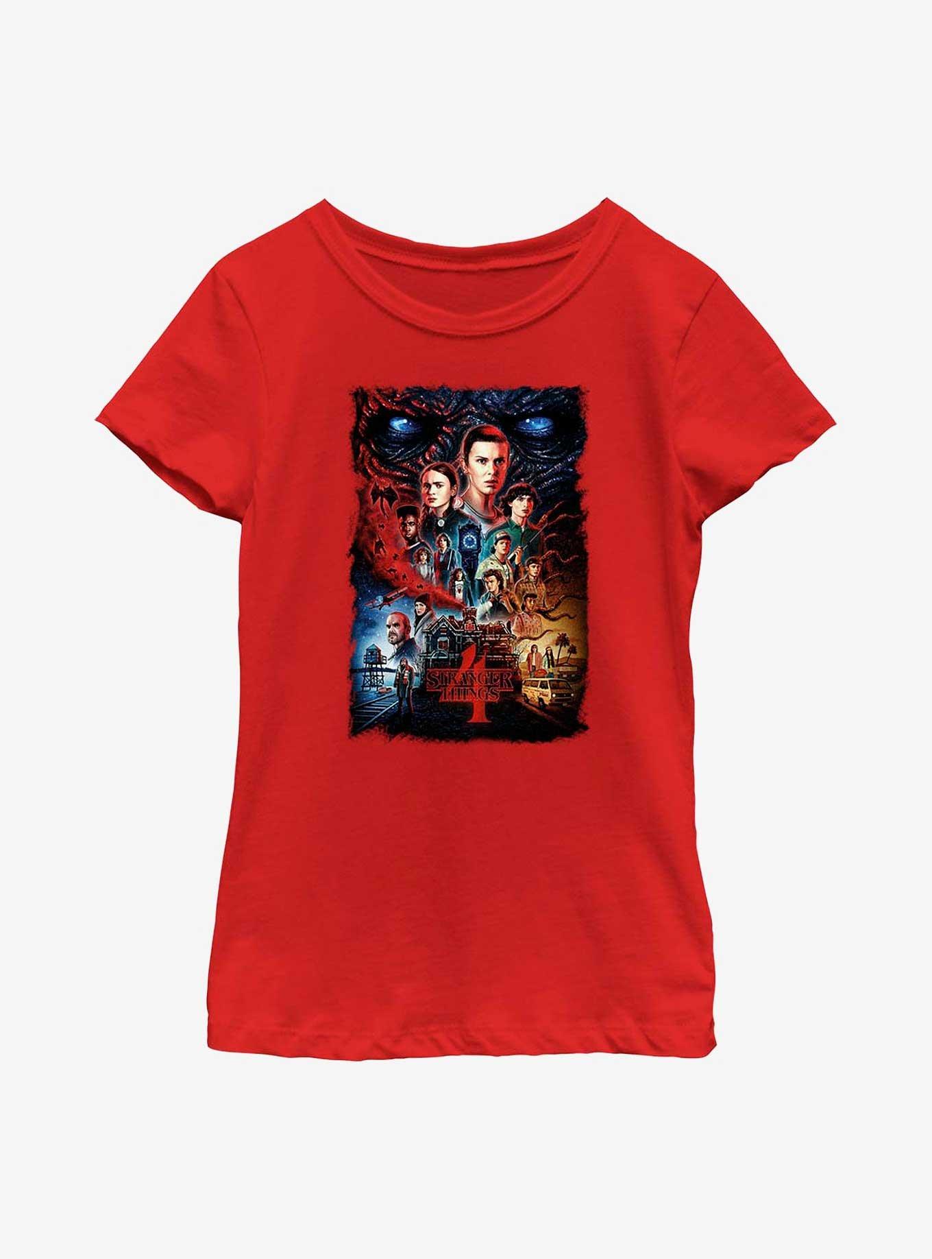 Stranger Things Stranger Things Poster Youth Girls T-Shirt, RED, hi-res