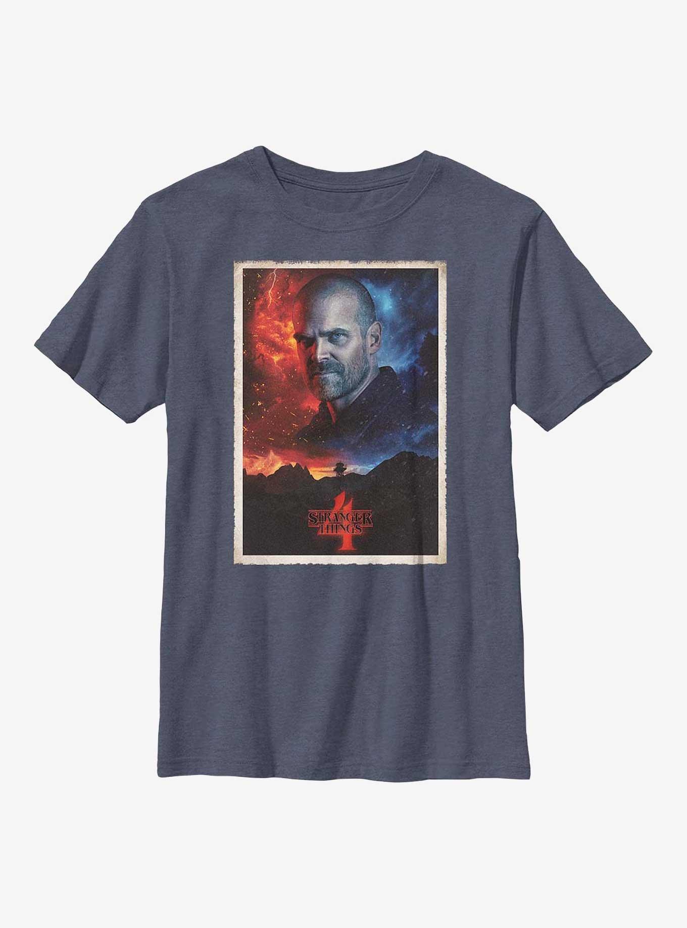 Stranger Things Hopper Poster Youth T-Shirt, NAVY HTR, hi-res