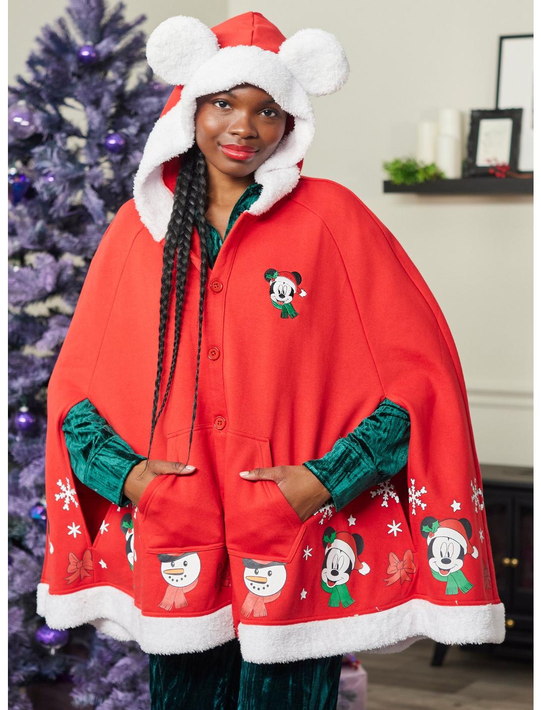 Her Universe Disney Holiday Mickey Mouse Hooded Cape, RED  WHITE, hi-res