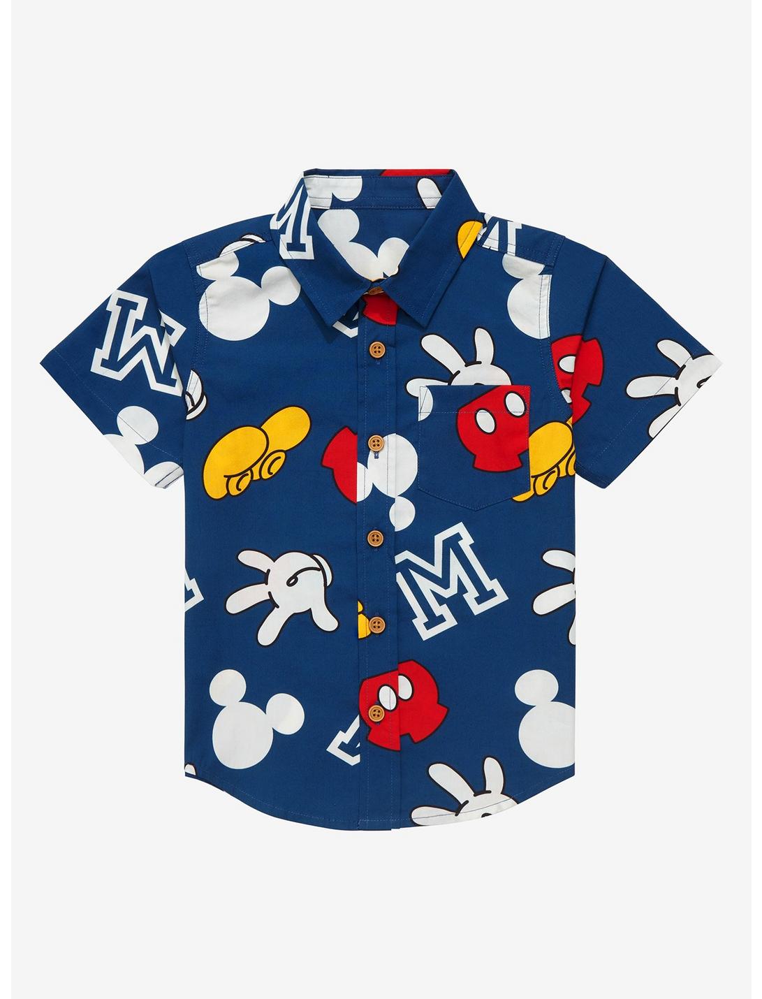 Disney Mickey Mouse Icons Allover Print Toddler Woven Button-Up - BoxLunch Exclusive , NAVY, hi-res