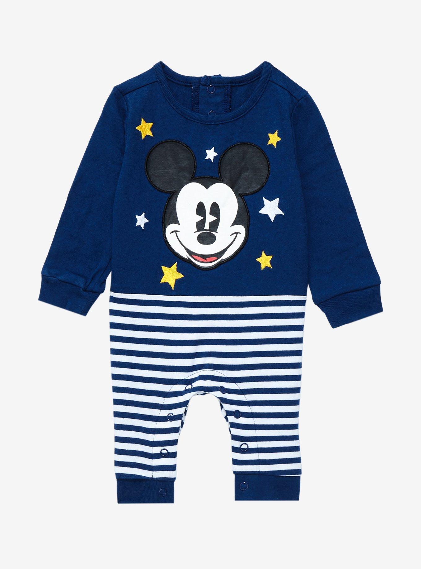 Disney Mickey & Stars Striped Infant One-Piece - BoxLunch Exclusive, NAVY, hi-res