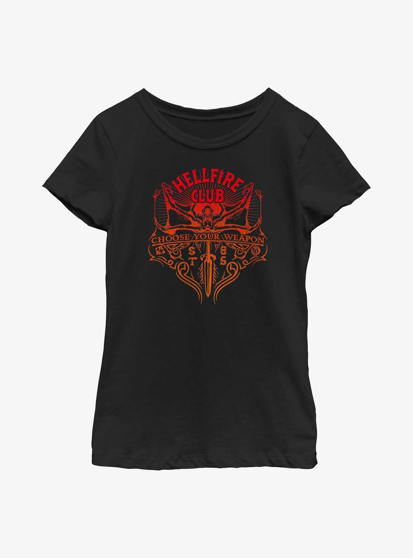 Stranger Things Hellfire Club Weapon Youth Girls T-Shirt, BLACK, hi-res