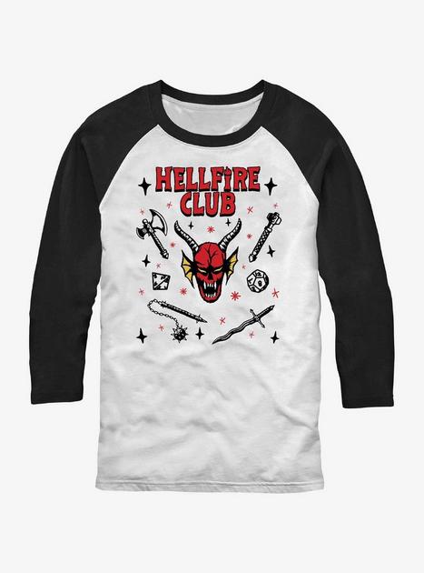 Stranger Things Textbook Hellfire Club Raglan WHITE BoxLunch