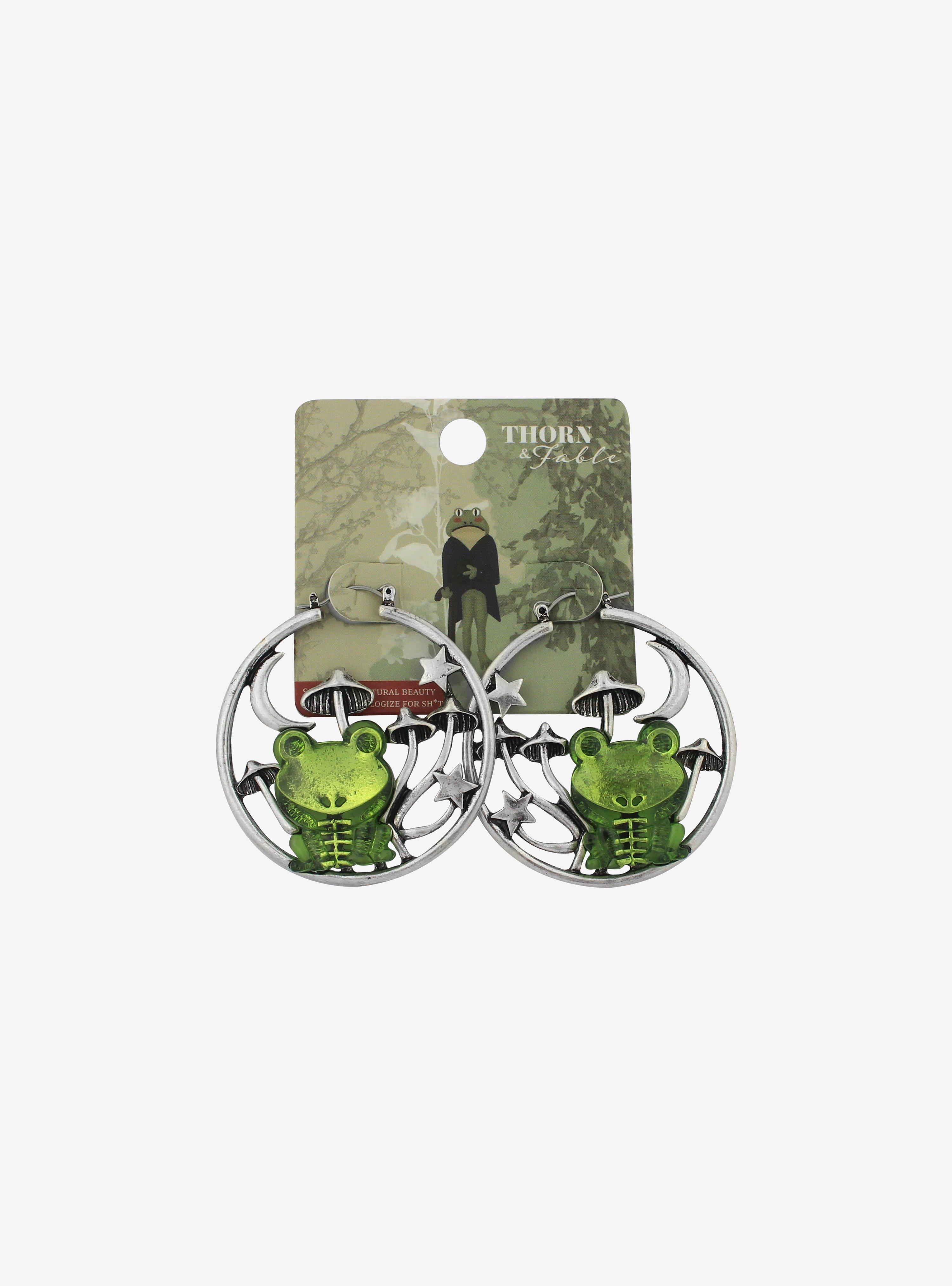 Skeleton Frogs & Mushrooms Hoop Earrings, , hi-res