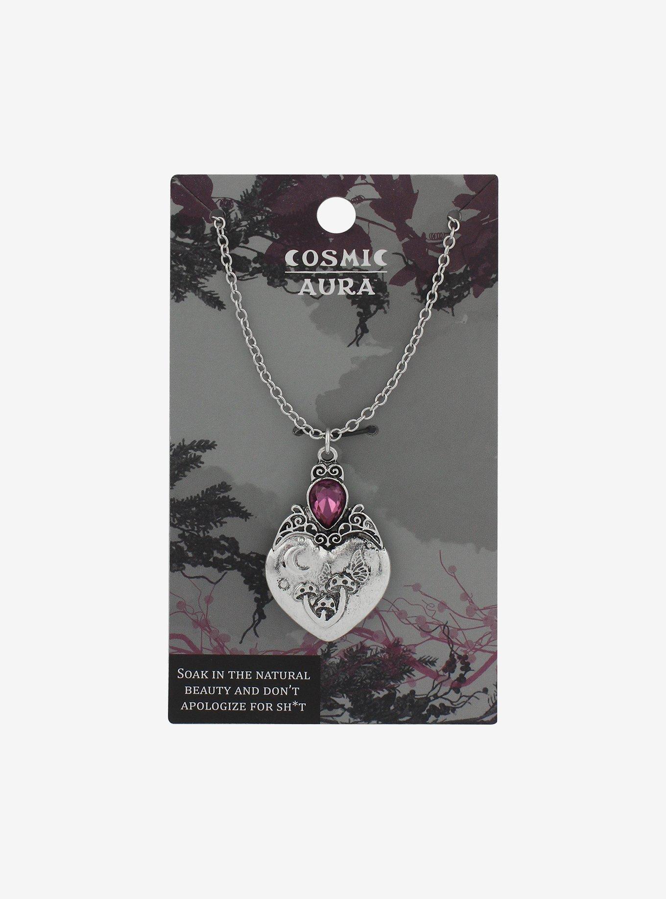 Ornate Purple Gem Heart Pendant Necklace, , hi-res