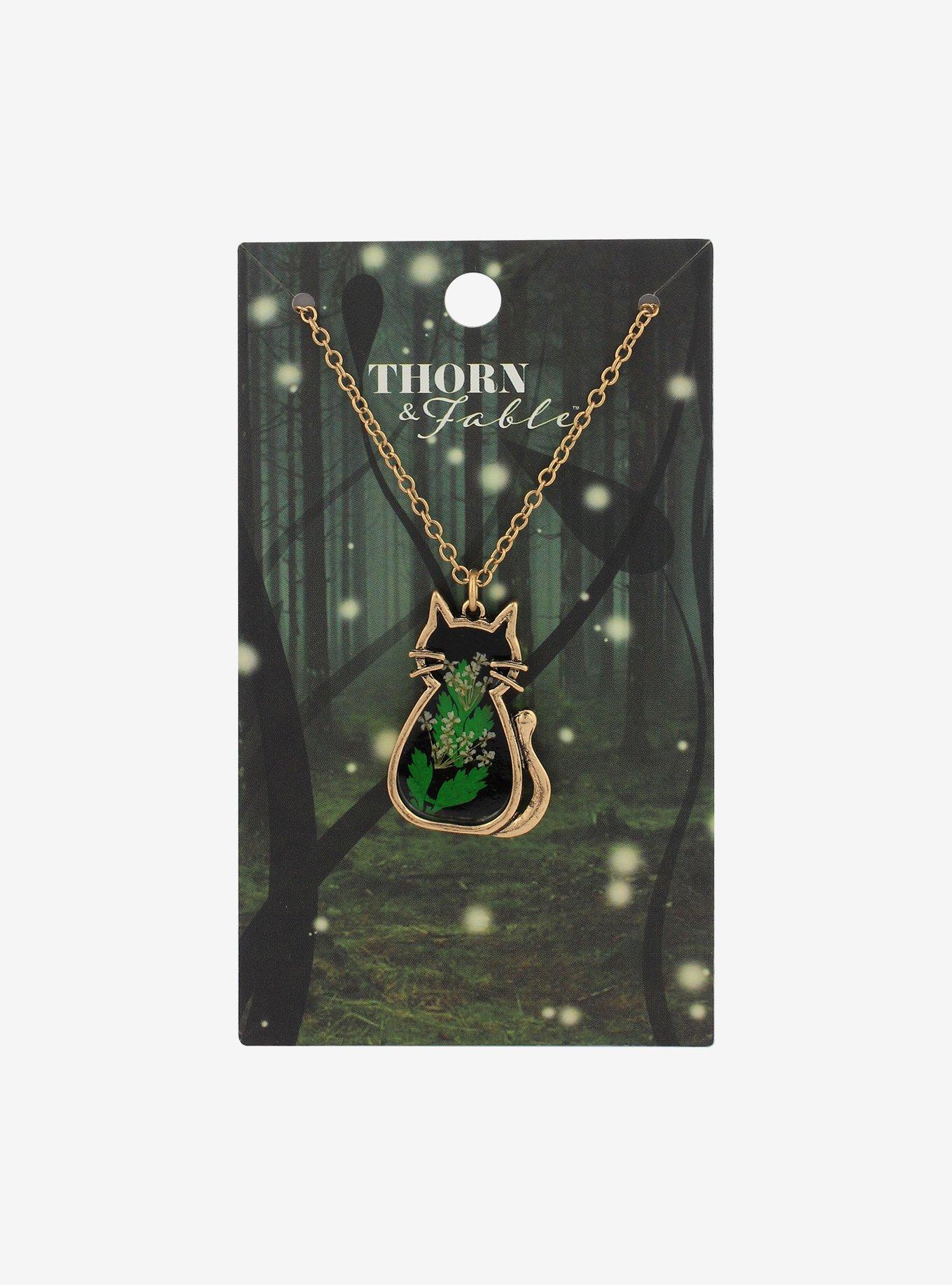 Cat Dried Floral Pendant Necklace, , hi-res