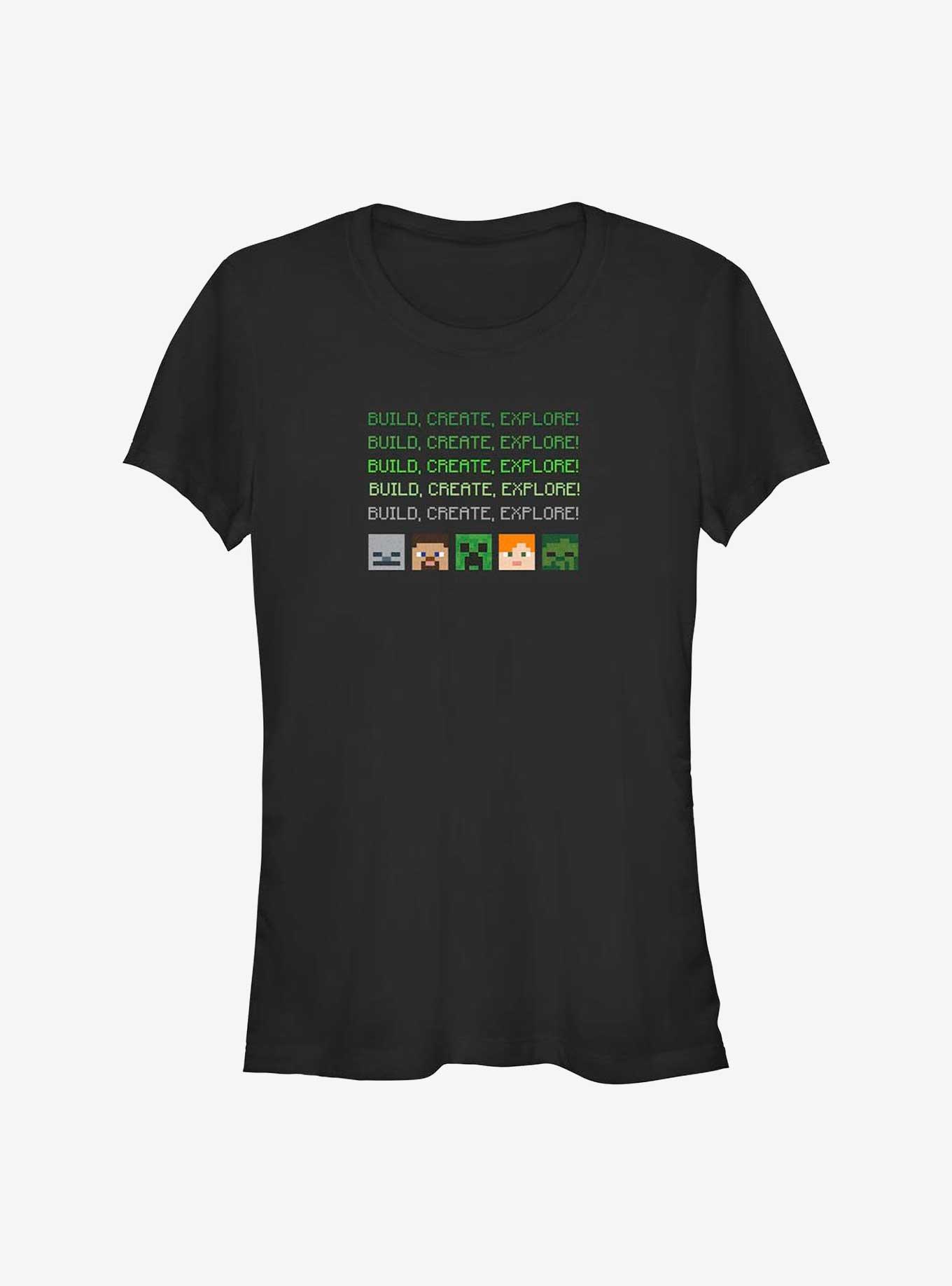 Minecraft Character Heads Girls T-Shirt, BLACK, hi-res