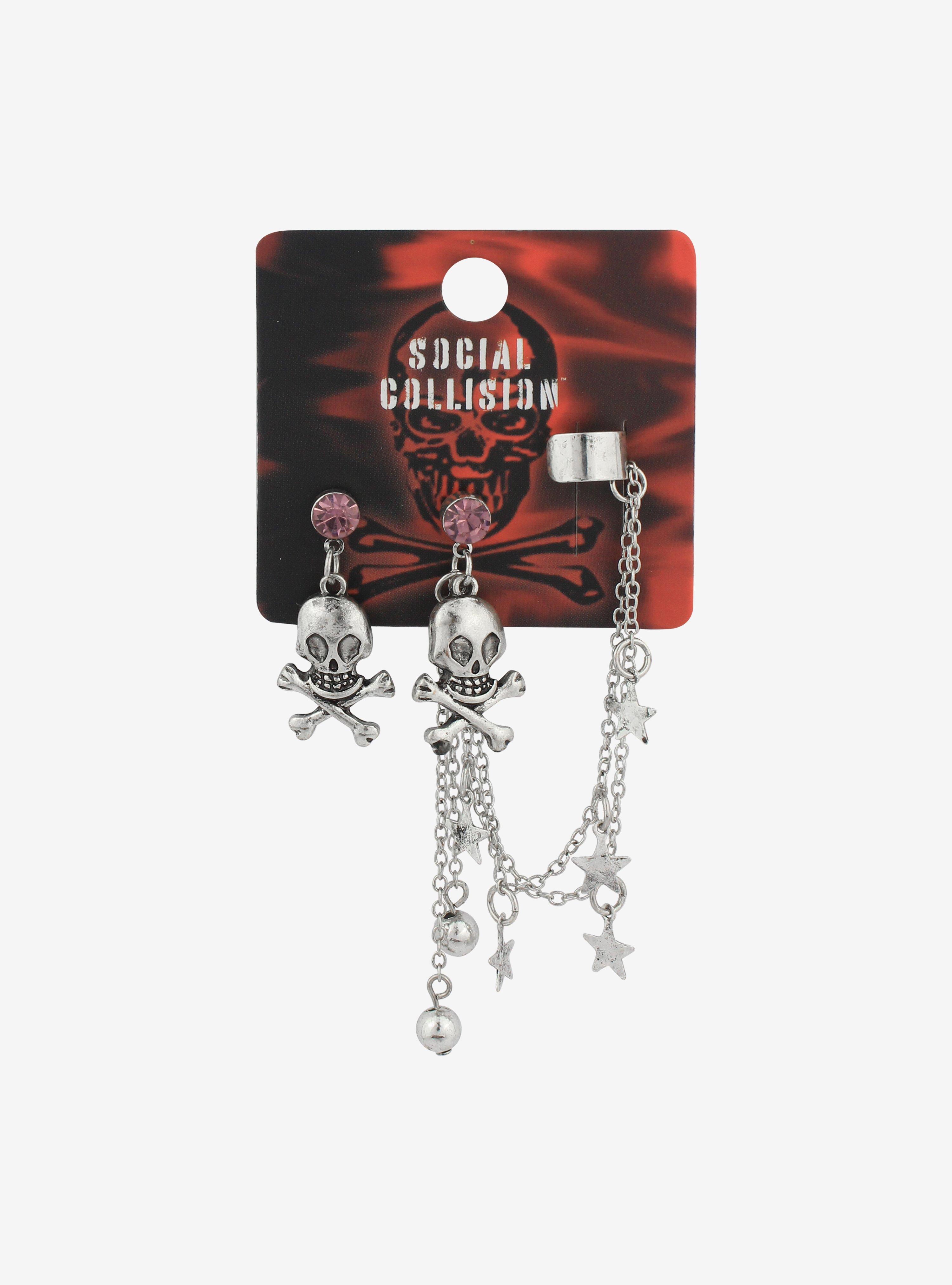 Skulls & Stars Earring Cuff Set, , hi-res