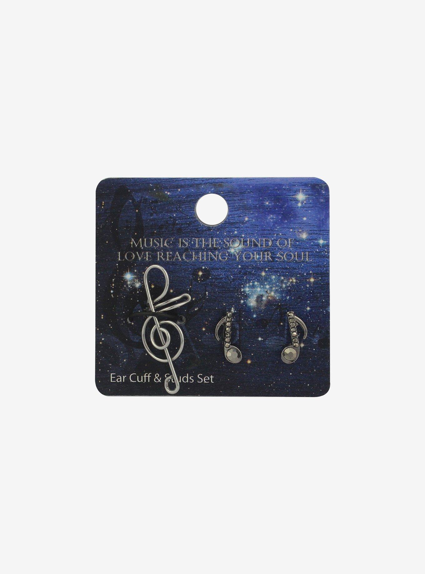 Musical Note Stud & Cuff Earring Set, , hi-res