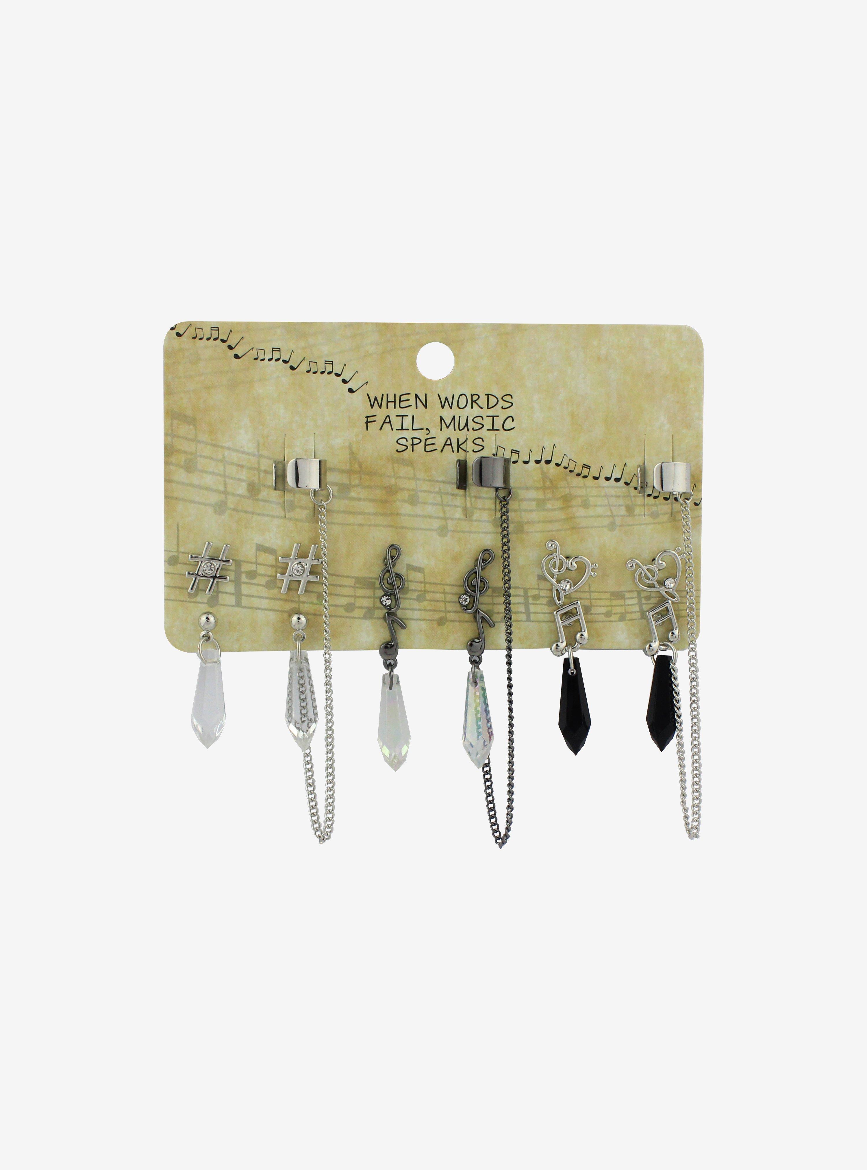 Music Notes Earring Cuff Set, , hi-res