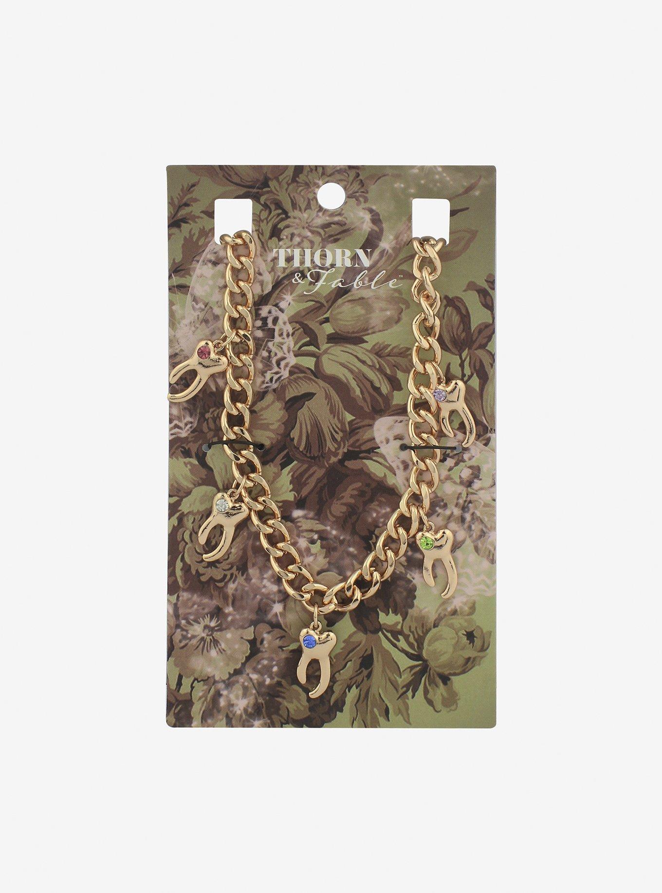 Gold Teeth Gem Chunky Charm Necklace | Hot Topic