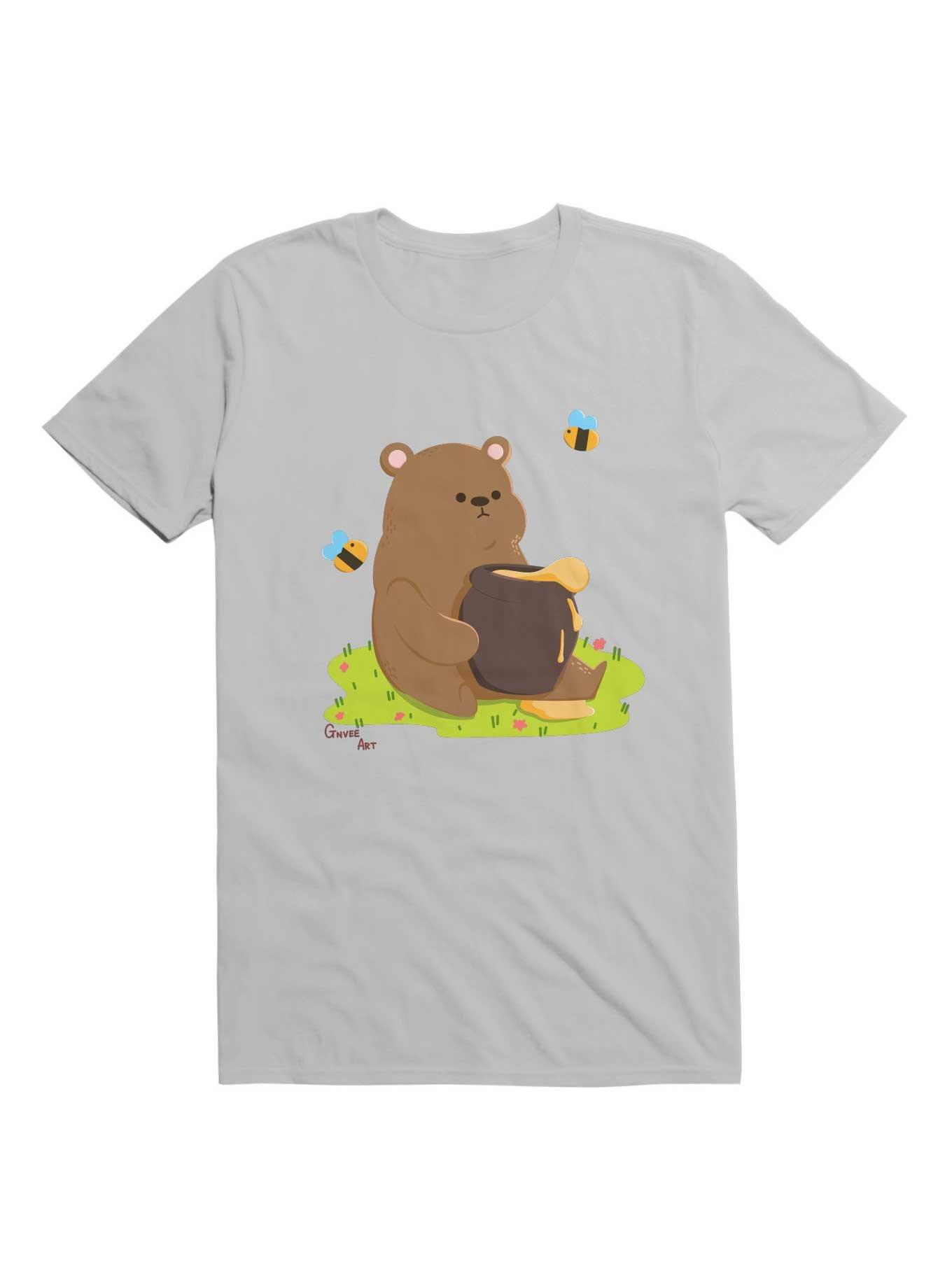 Kawaii Honey Bear and Bees T-Shirt, ICE GREY, hi-res